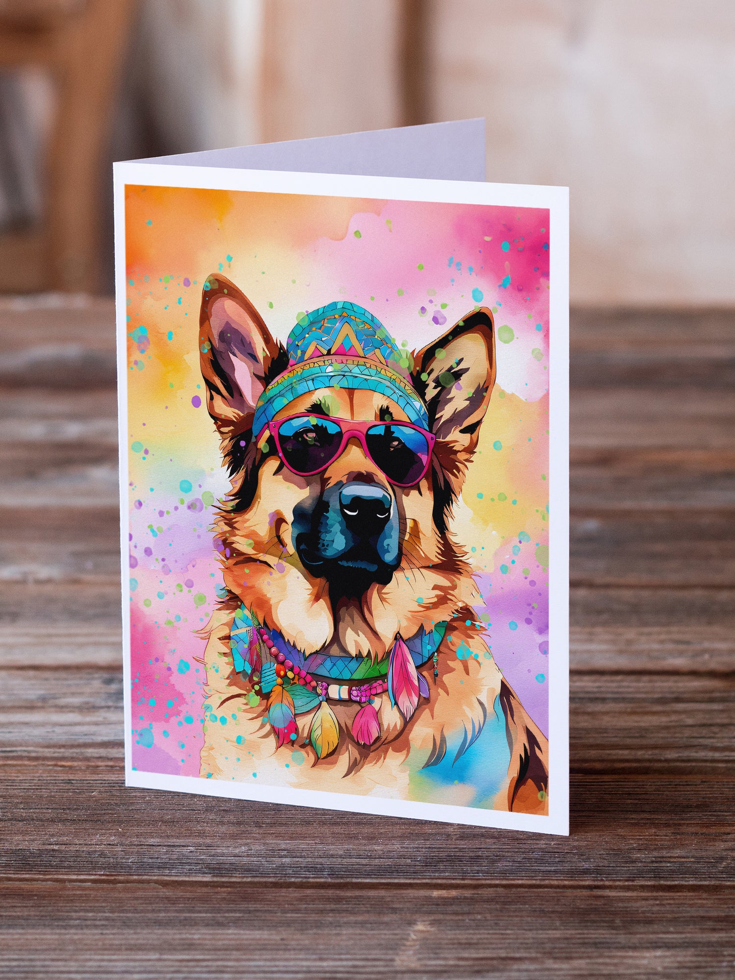 German Shepherd Hippie Dawg Greeting Cards Pack of 8