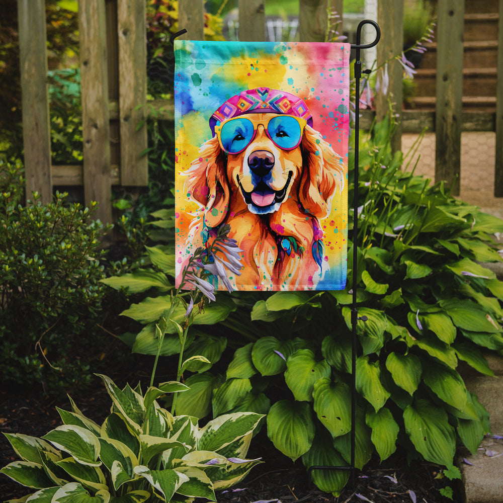 Caroline's Treasures Golden Retriever Hippie Dawg Garden Flag – Retro Dog with Sunglasses & Multicolored Background
