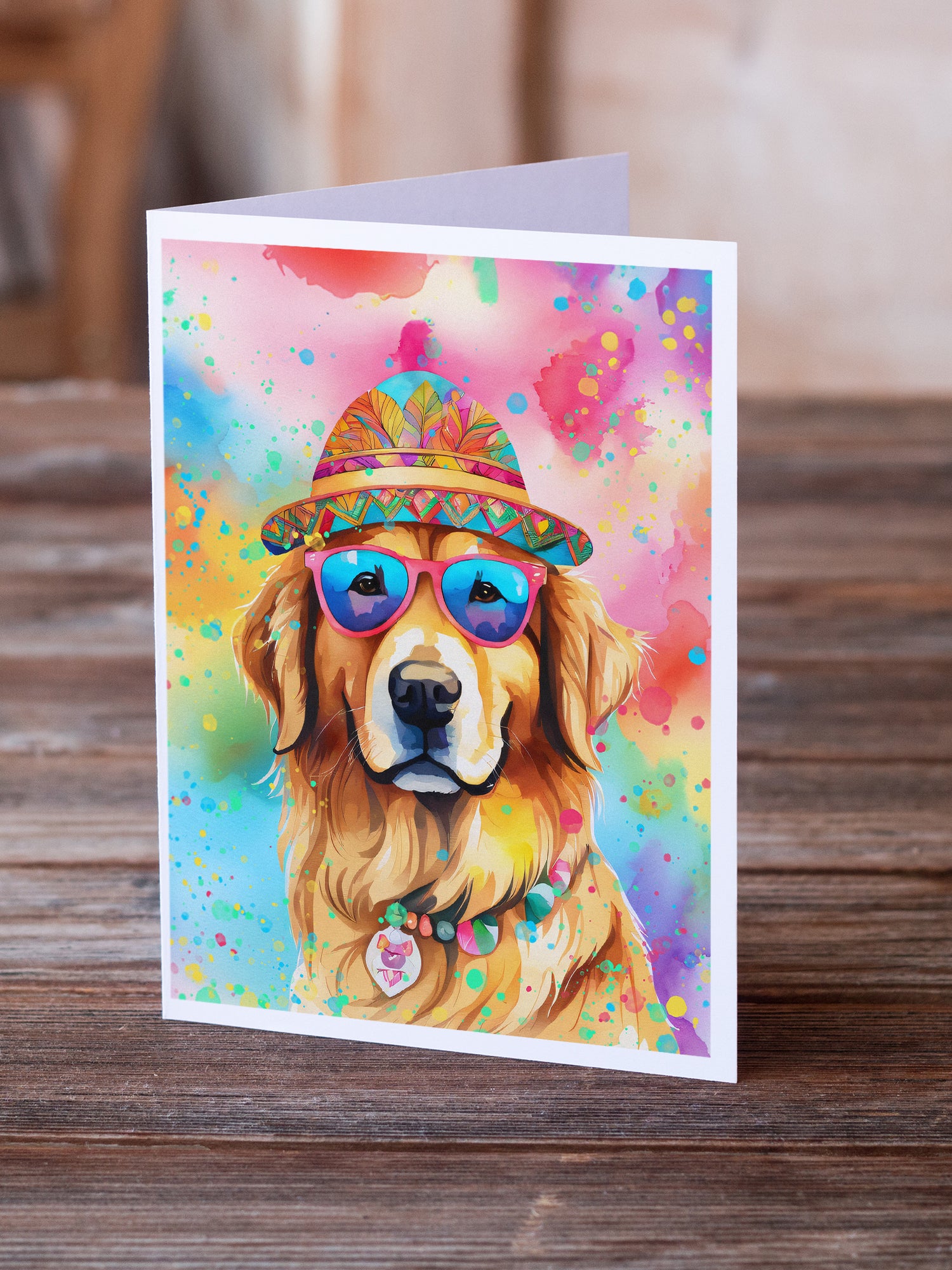 Golden Retriever Hippie Dawg Greeting Cards Pack of 8
