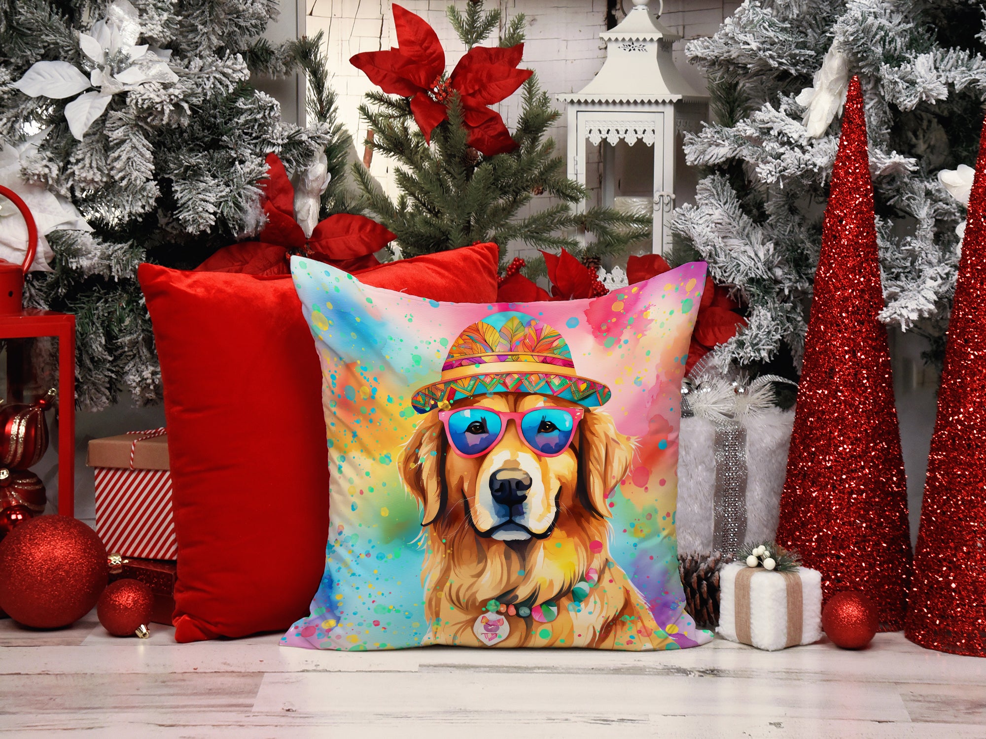 Buy this Golden Retriever Hippie Dawg Fabric Decorative Pillow