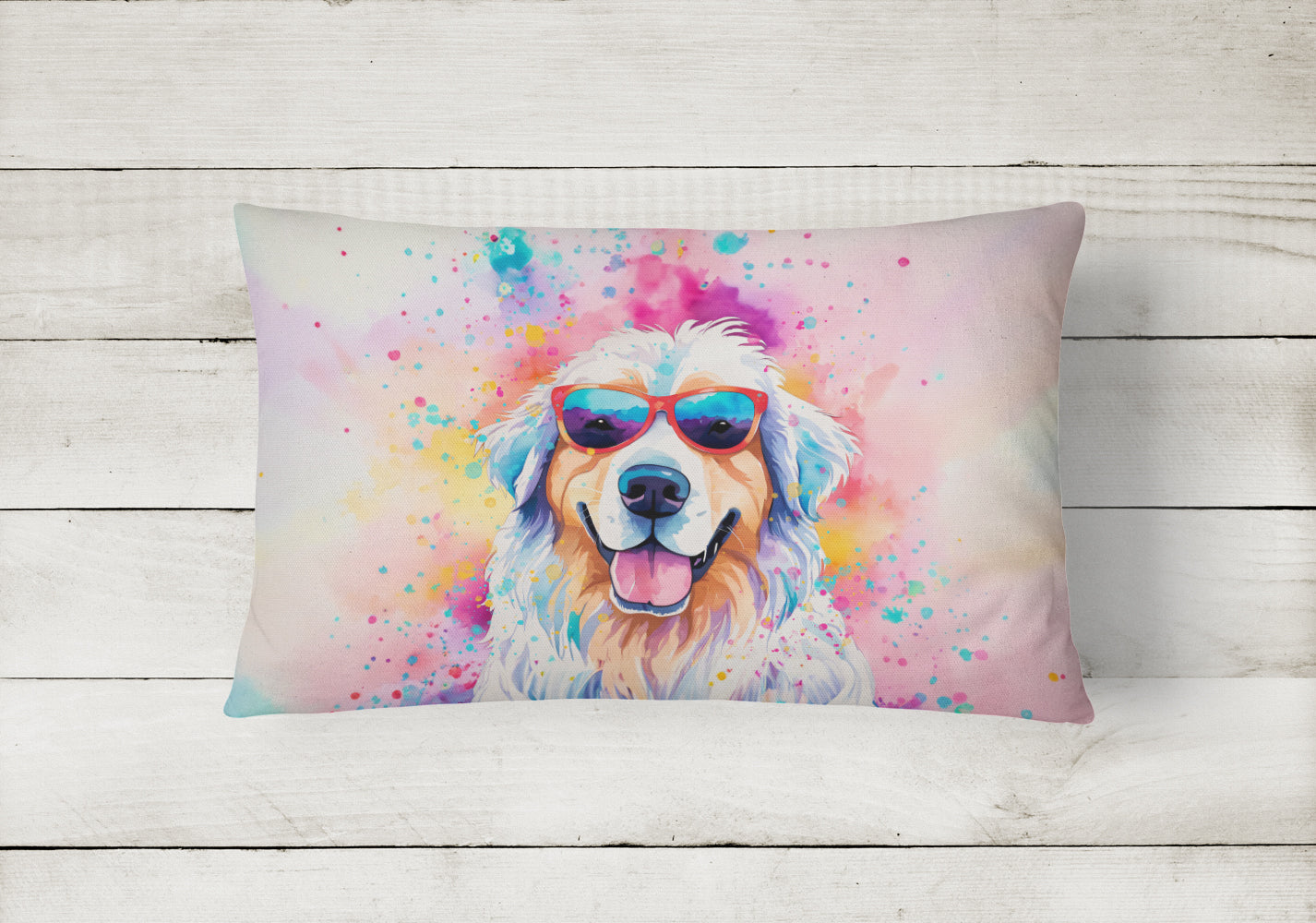 Great Pyrenees Hippie Dawg Fabric Decorative Pillow
