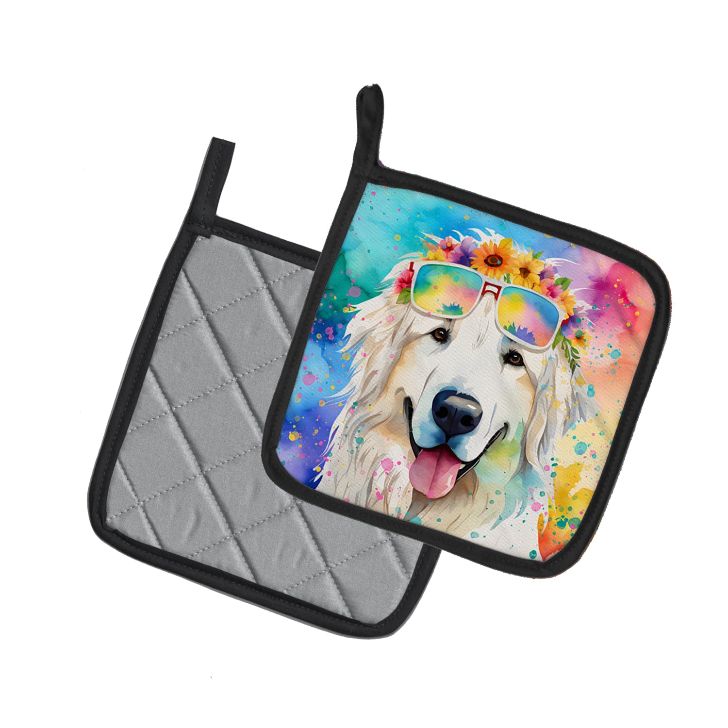 Great Pyrenees Hippie Dawg Pair of Pot Holders