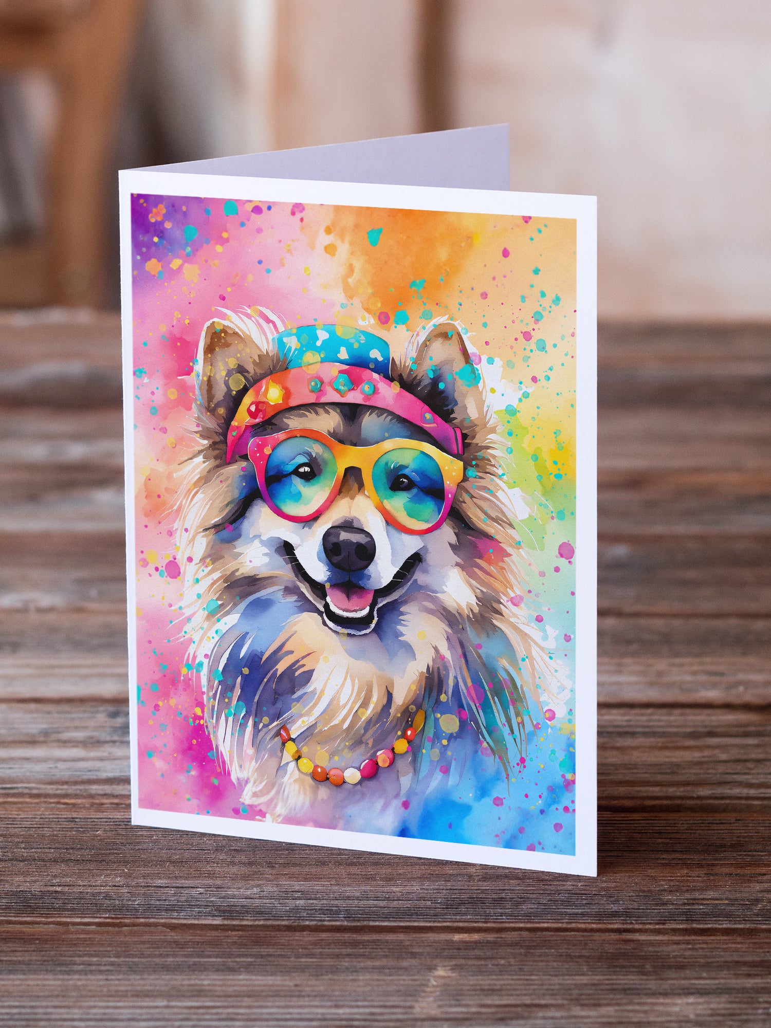 Keeshond Hippie Dawg Greeting Cards Pack of 8