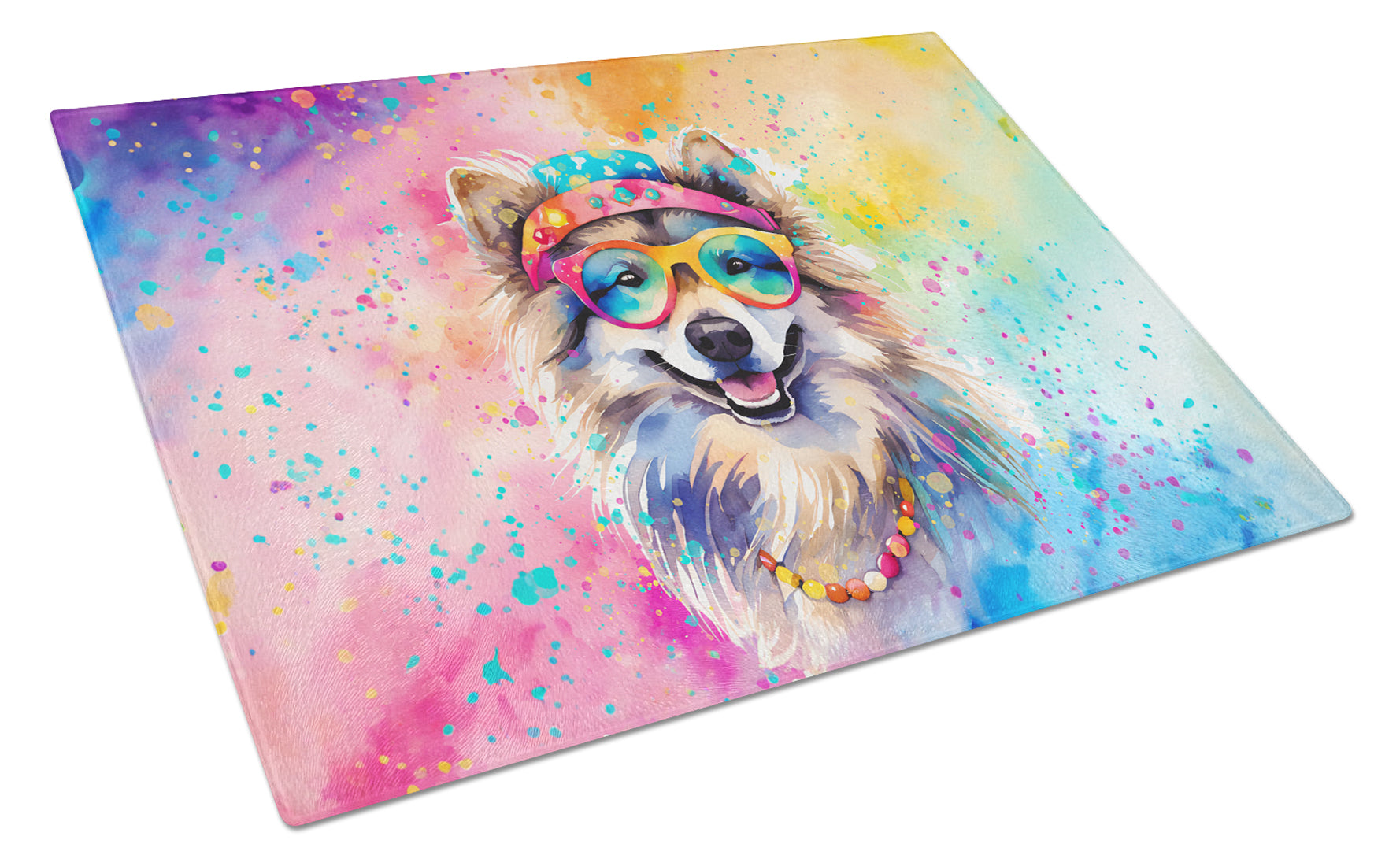 Buy this Keeshond Hippie Dawg Glass Cutting Board Large