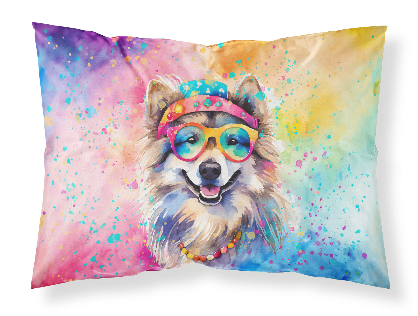 Caroline's Treasures Keeshond Hippie Dawg Standard Pillowcase – Artistic Decorative Front, White Back