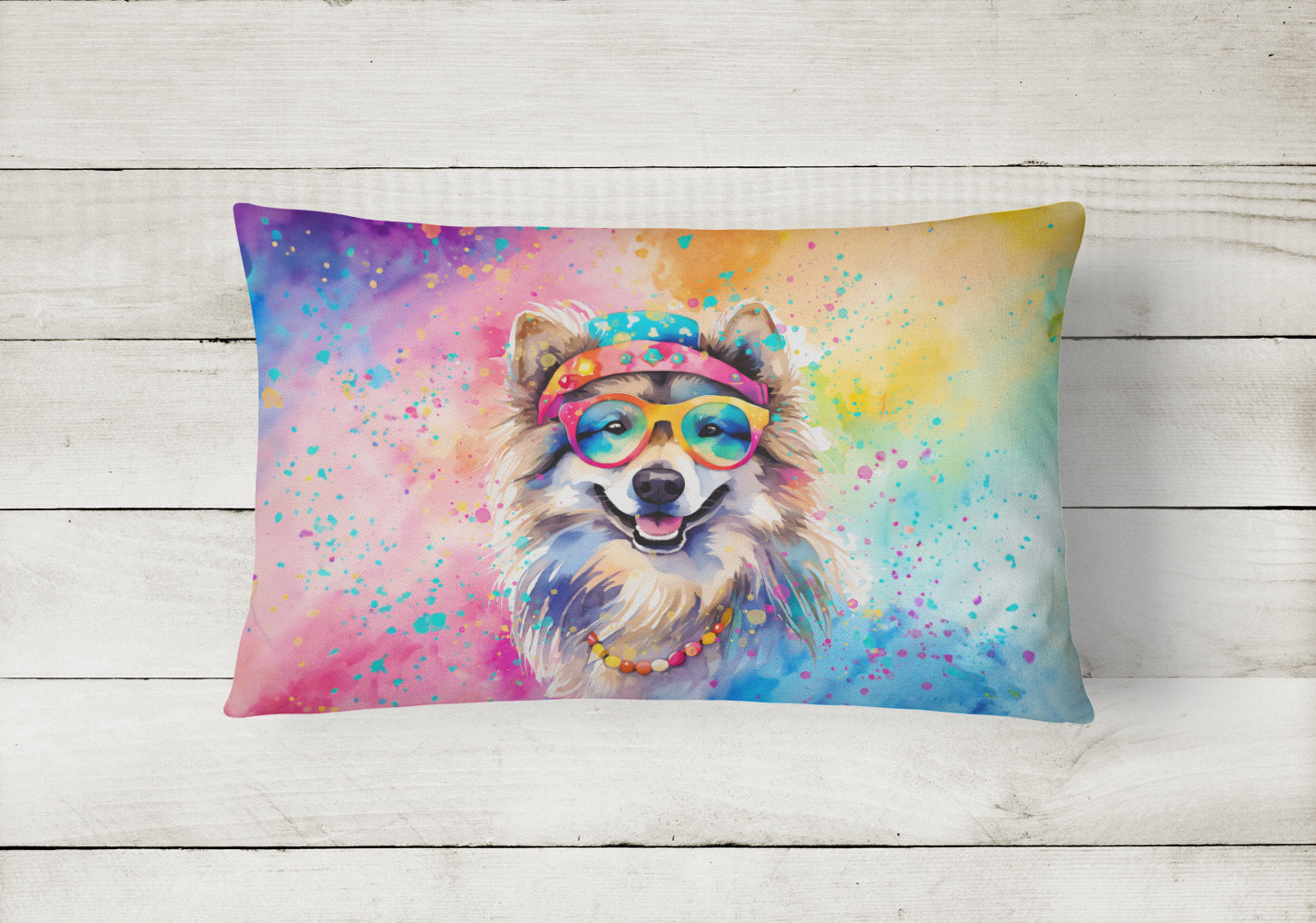 Keeshond Hippie Dawg Fabric Decorative Pillow
