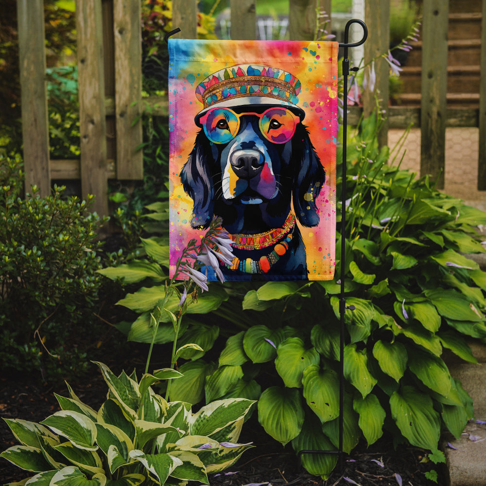 Caroline's Treasures Black Labrador Hippie Dawg Garden Flag – Retro Dog with Sunglasses & Multicolored Background