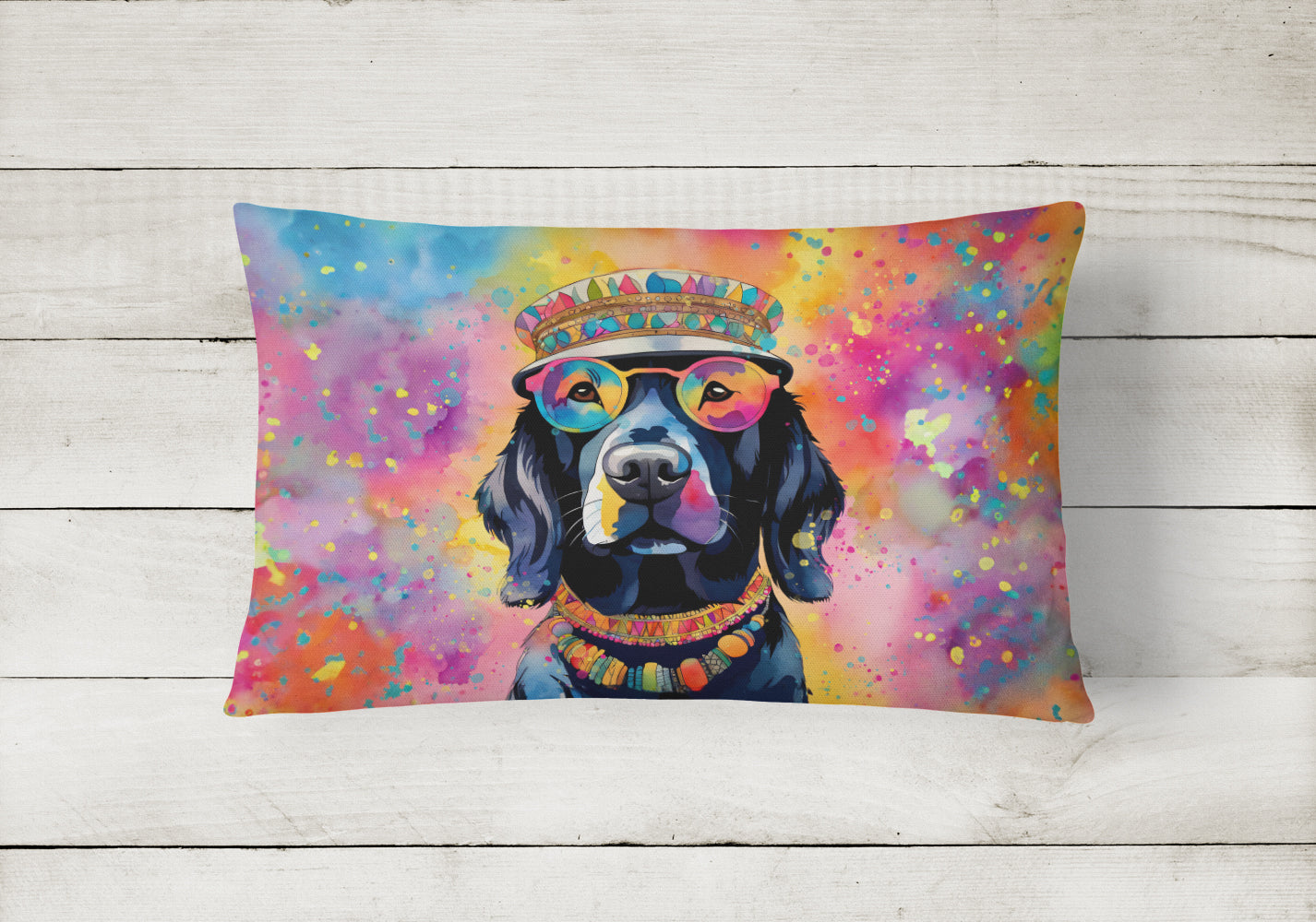 Buy this Black Labrador Hippie Dawg Fabric Decorative Pillow