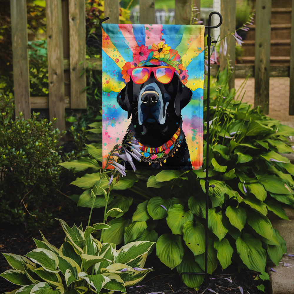 Caroline's Treasures Black Labrador Hippie Dawg Garden Flag – Retro Dog with Sunglasses & Multicolored Background