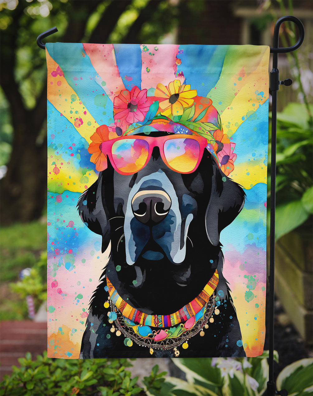Black Labrador Hippie Dawg Garden Flag