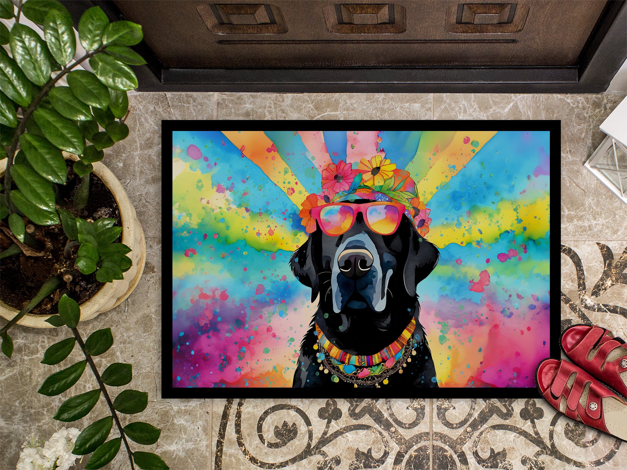 Black Labrador Hippie Dawg Doormat