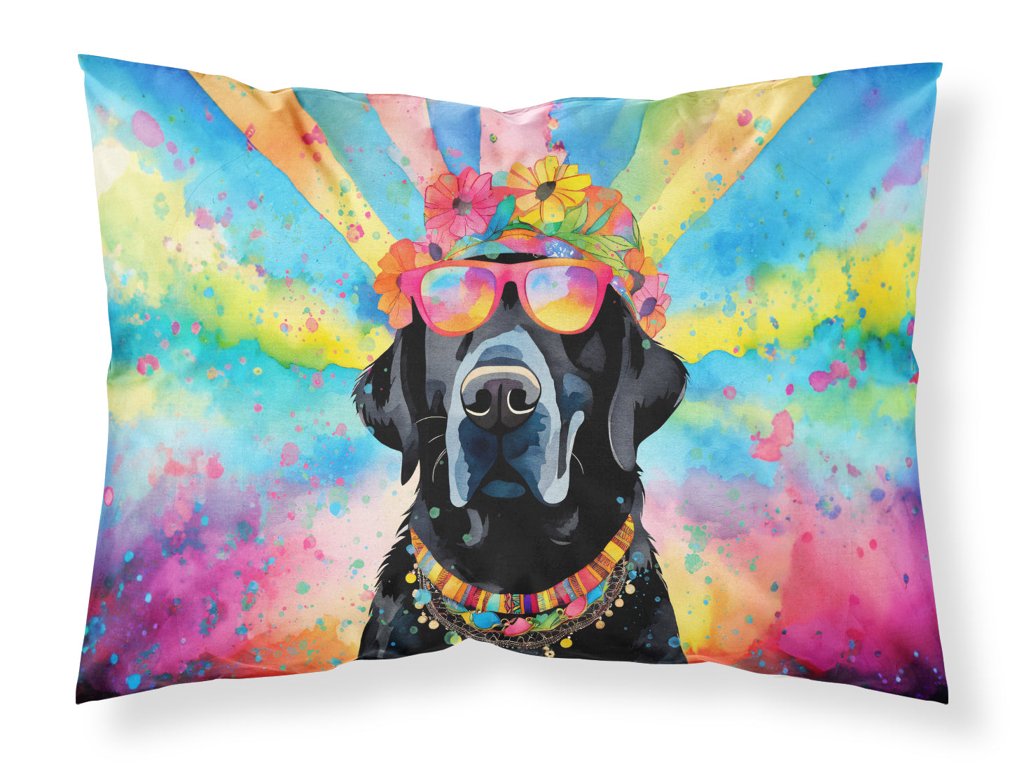 Caroline's Treasures Black Labrador Hippie Dawg Standard Pillowcase – Artistic Decorative Front, White Back