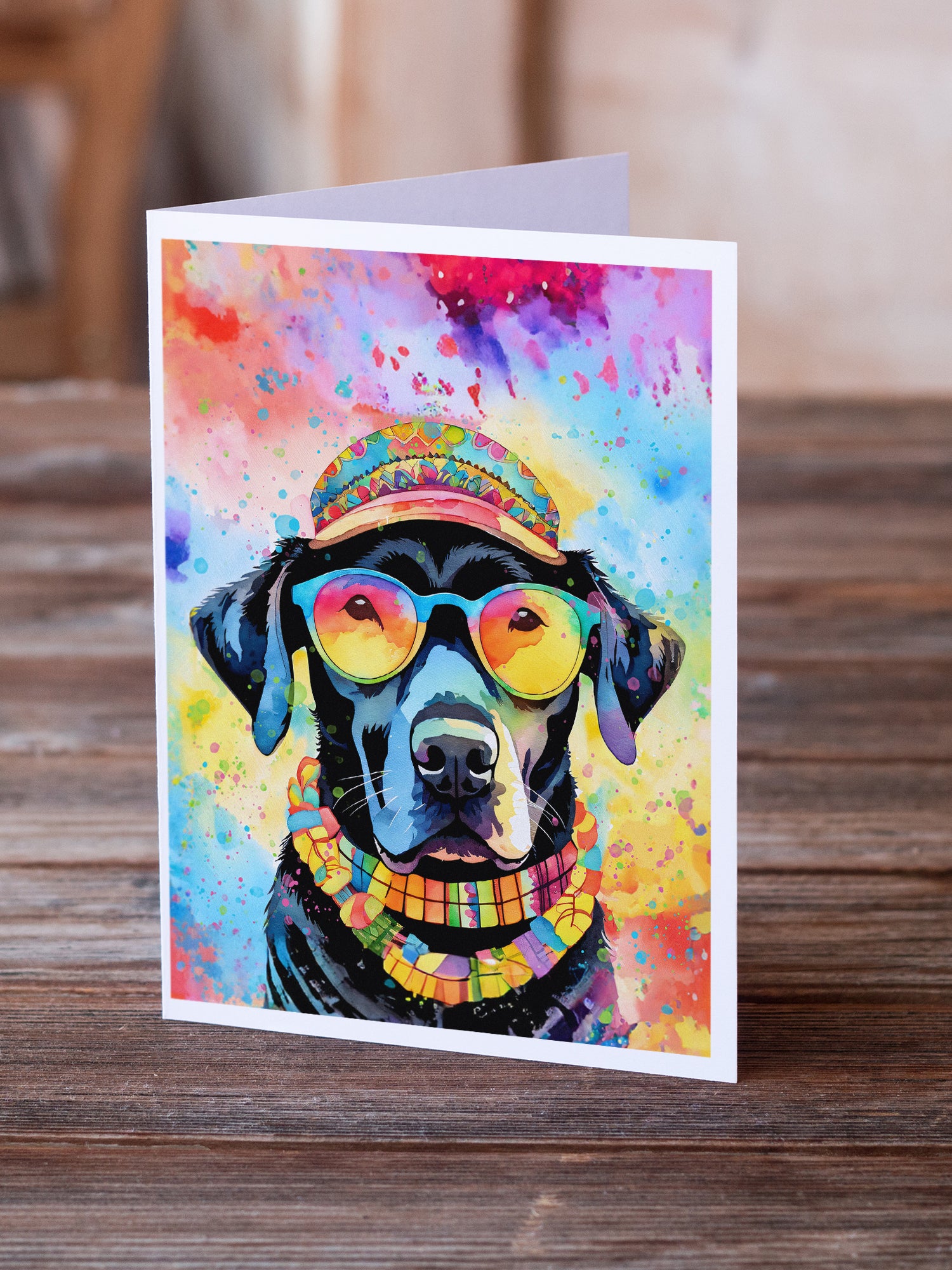 Black Labrador Hippie Dawg Greeting Cards Pack of 8