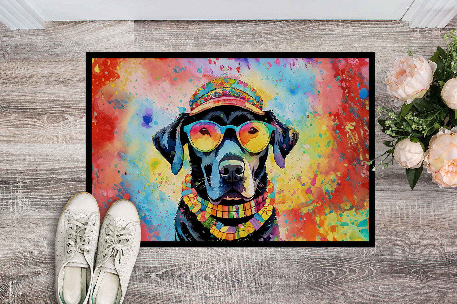 Black Labrador Hippie Dawg Doormat