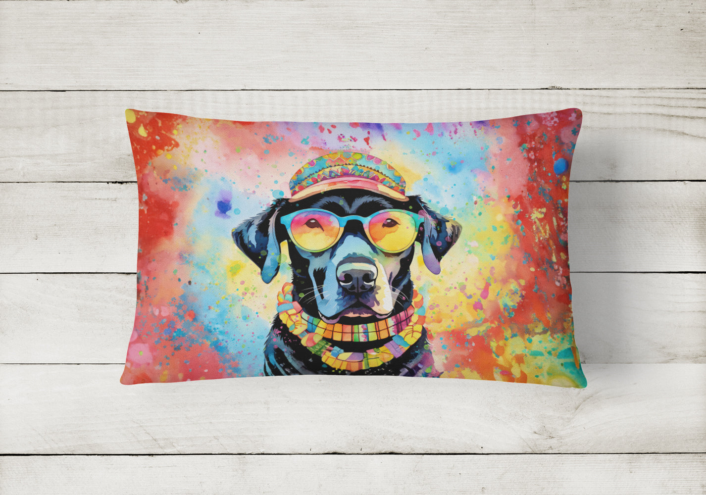 Buy this Black Labrador Hippie Dawg Fabric Decorative Pillow