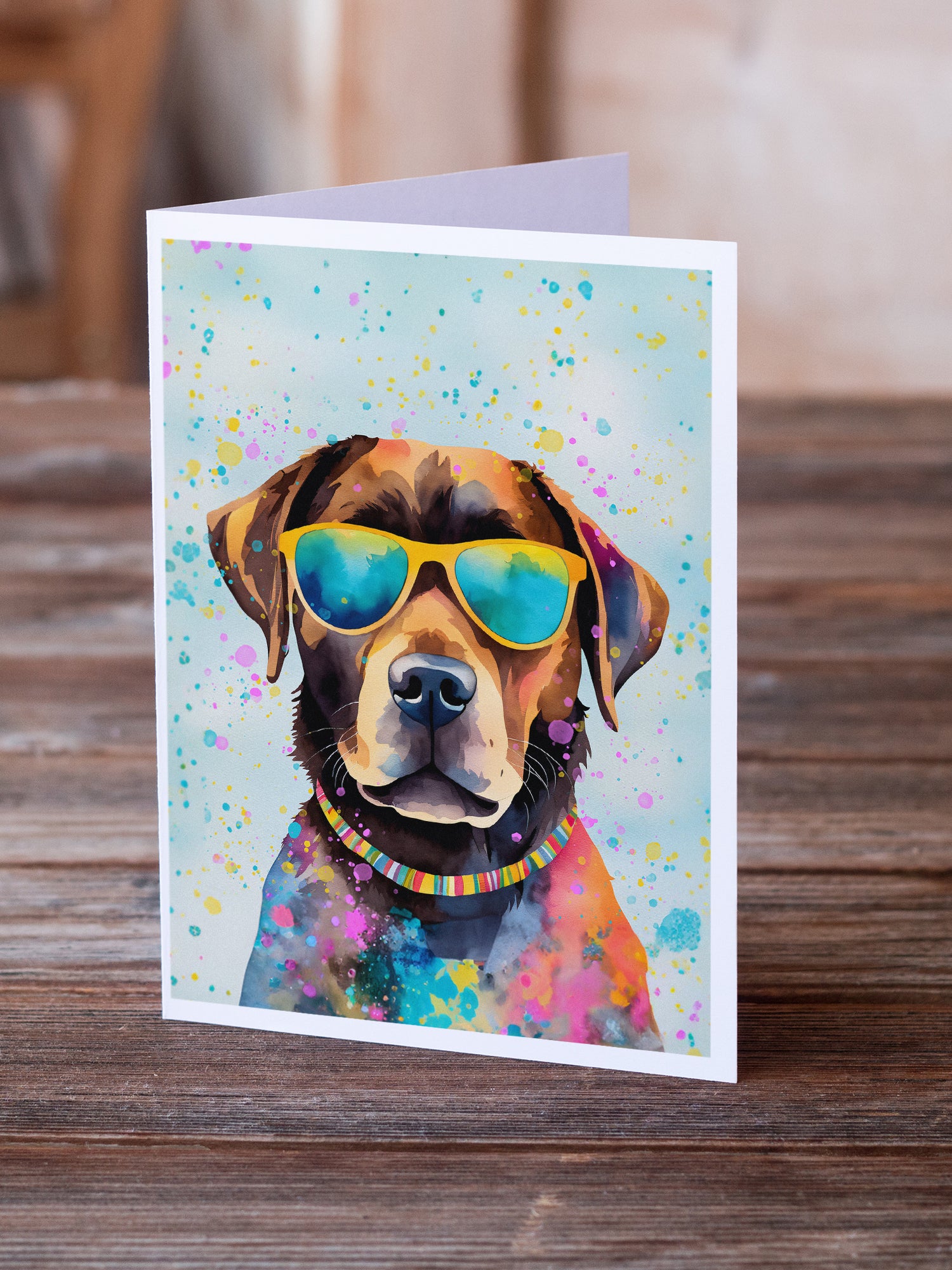 Chocolate Labrador Hippie Dawg Greeting Cards Pack of 8