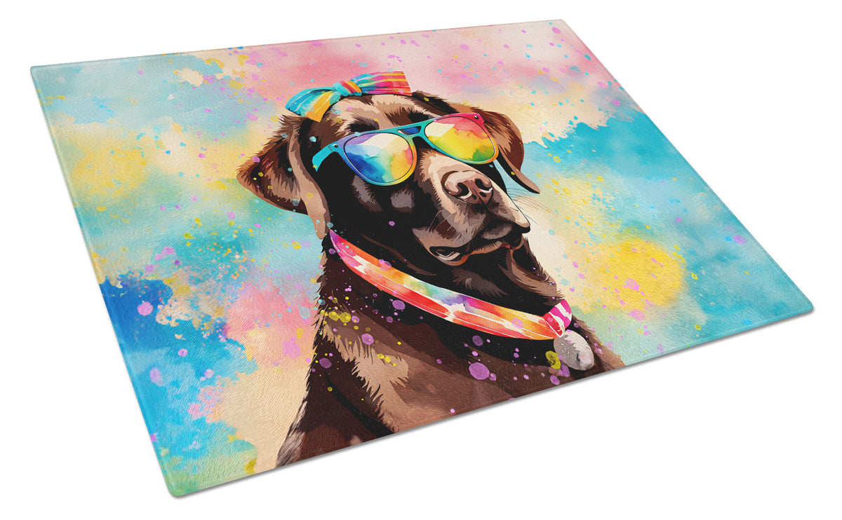 Buy this Chocolate Labrador Hippie Dawg Glass Cutting Board Large