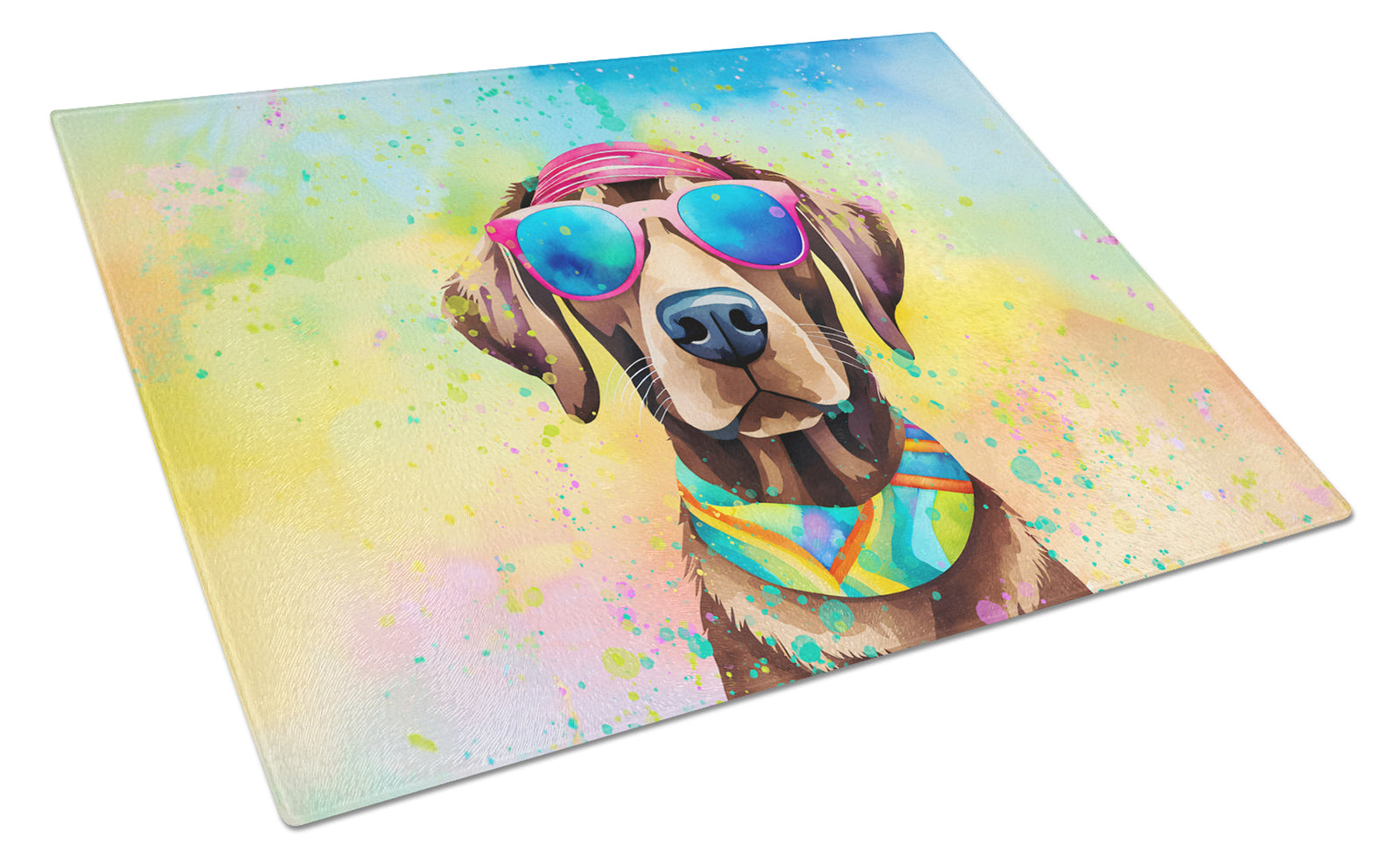 Buy this Chocolate Labrador Hippie Dawg Glass Cutting Board Large