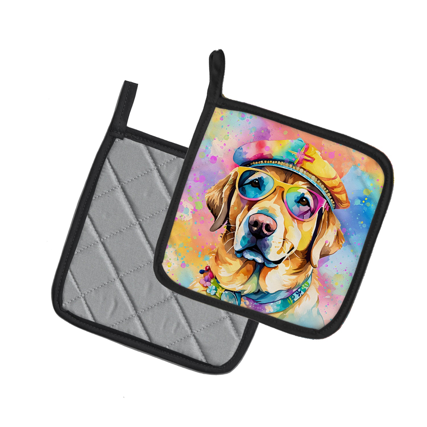 Yellow Labrador Hippie Dawg Pair of Pot Holders