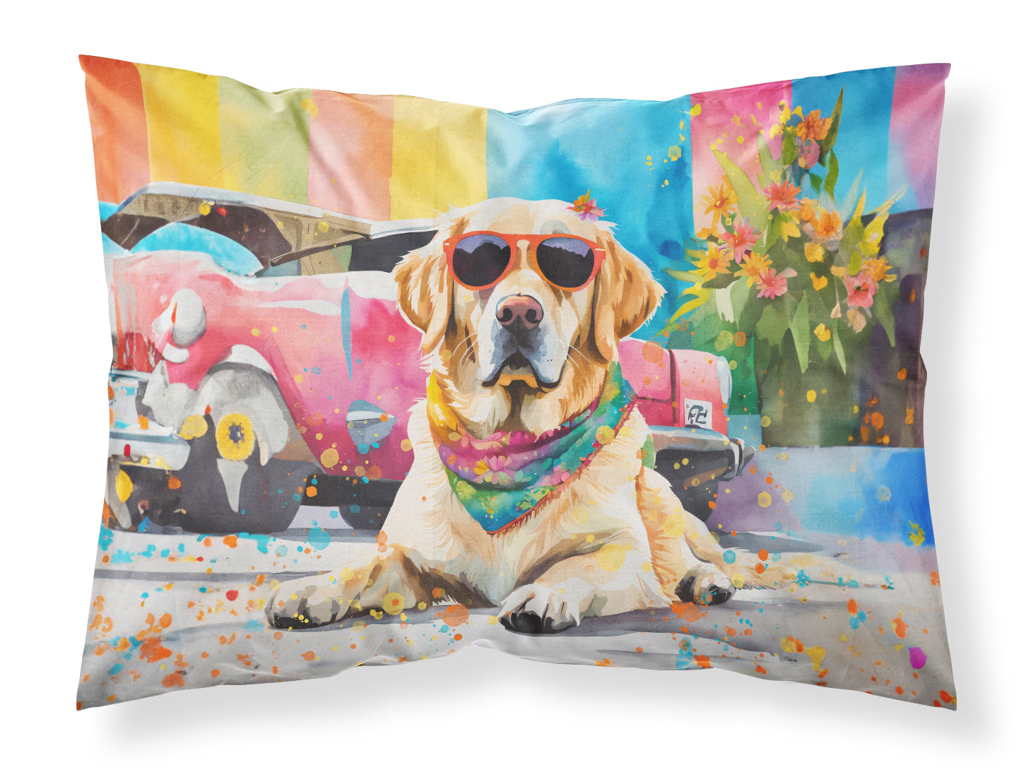Caroline's Treasures Yellow Labrador Hippie Dawg Standard Pillowcase – Artistic Decorative Front, White Back