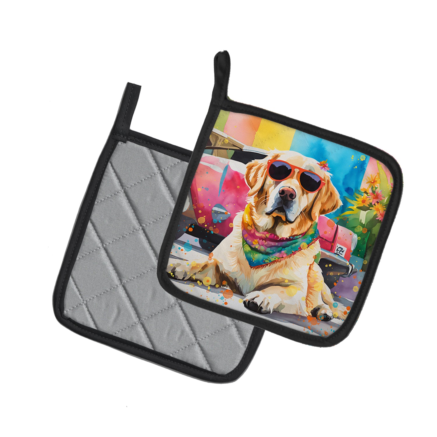 Yellow Labrador Hippie Dawg Pair of Pot Holders