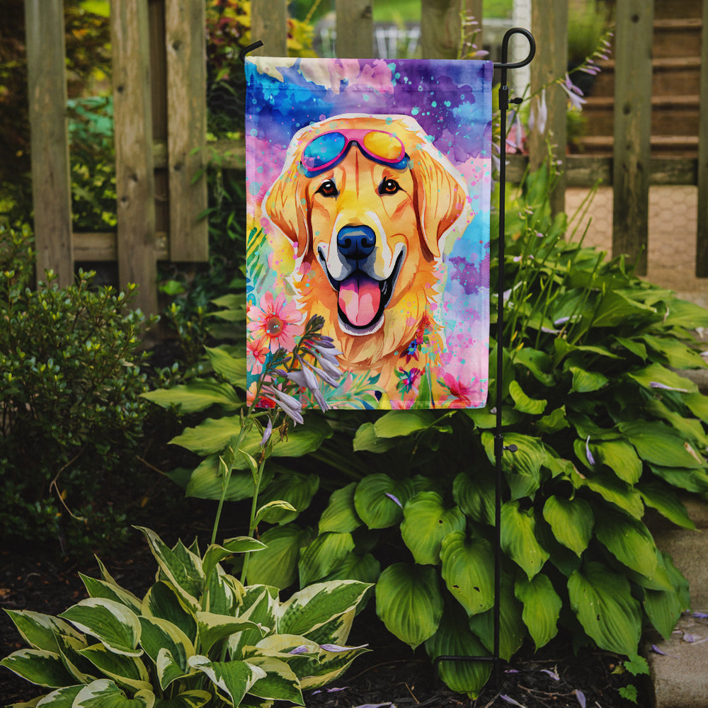 Caroline's Treasures Yellow Labrador Hippie Dawg Garden Flag – Retro Dog with Sunglasses & Multicolored Background