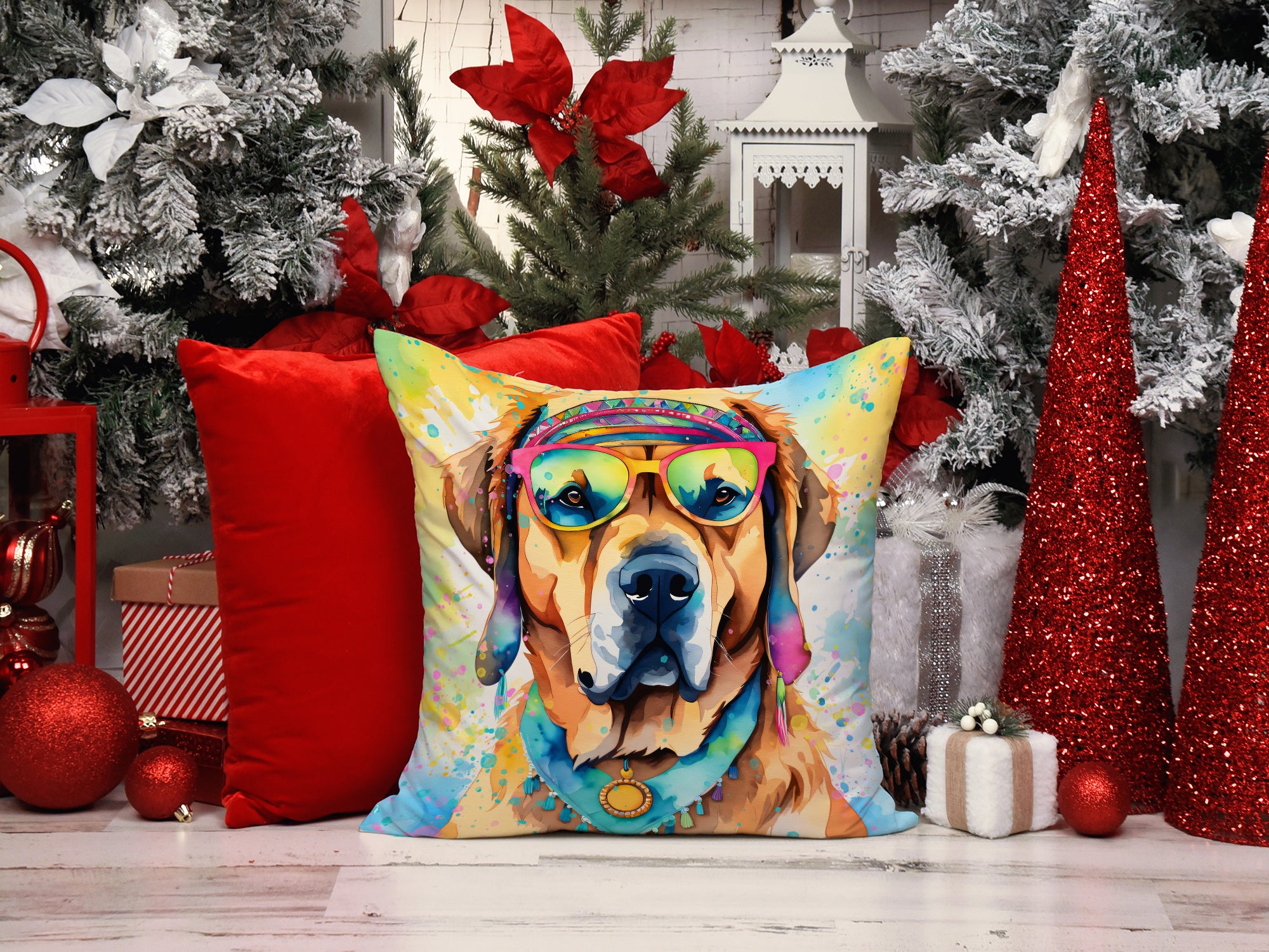 Mastiff Hippie Dawg Fabric Decorative Pillow