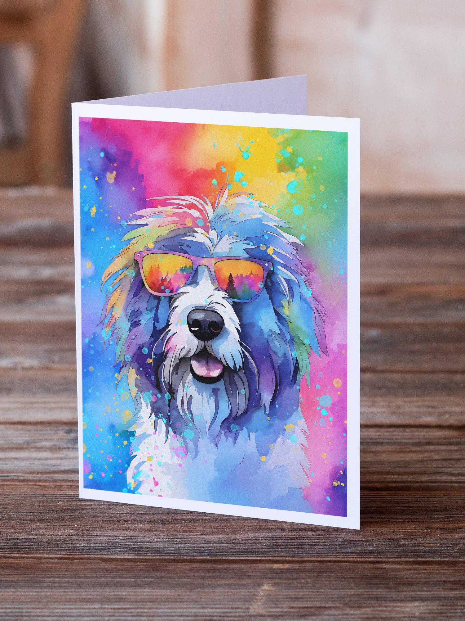 Old English Sheepdog Hippie Dawg Greeting Cards Pack of 8