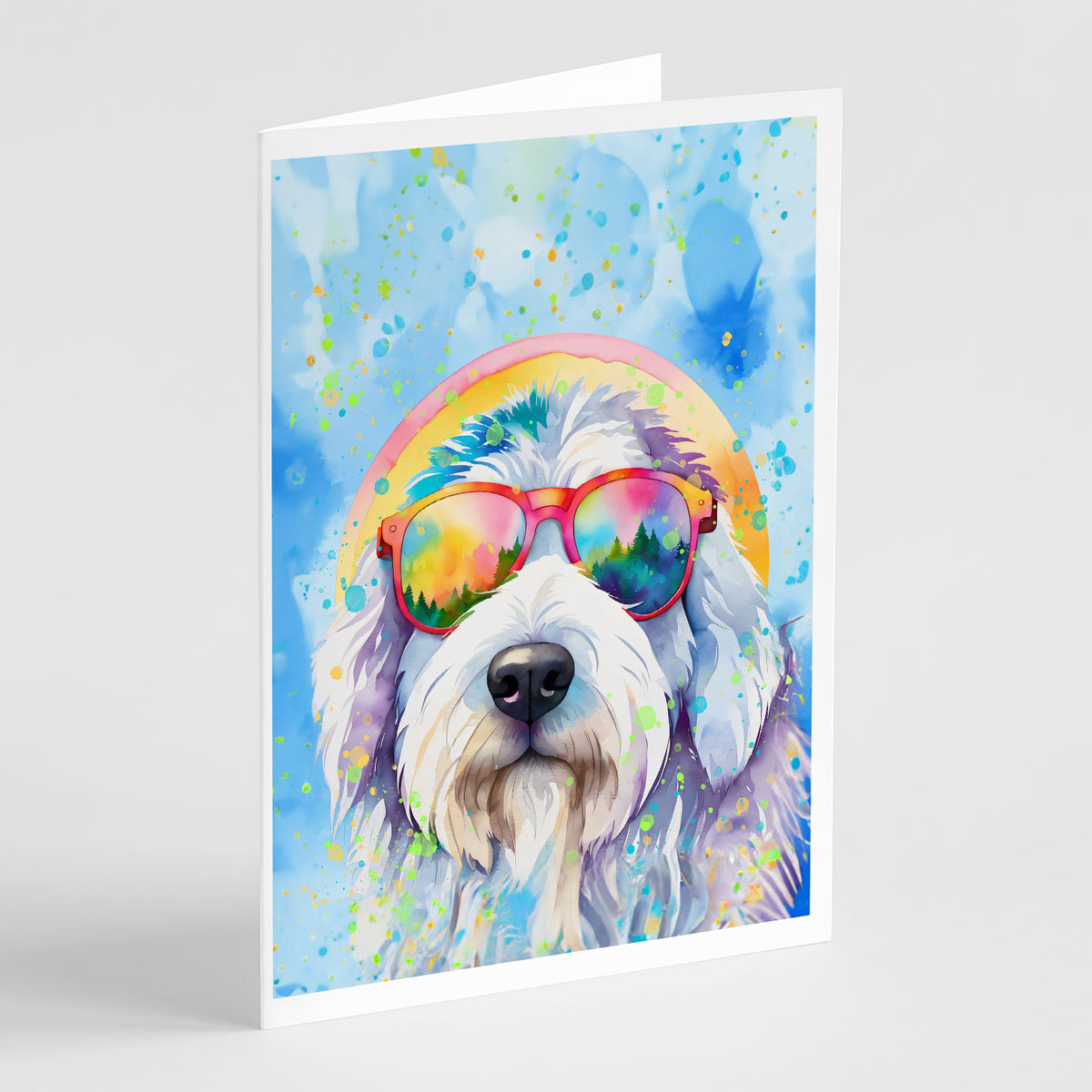 Buy this Old English Sheepdog Hippie Dawg Greeting Cards Pack of 8