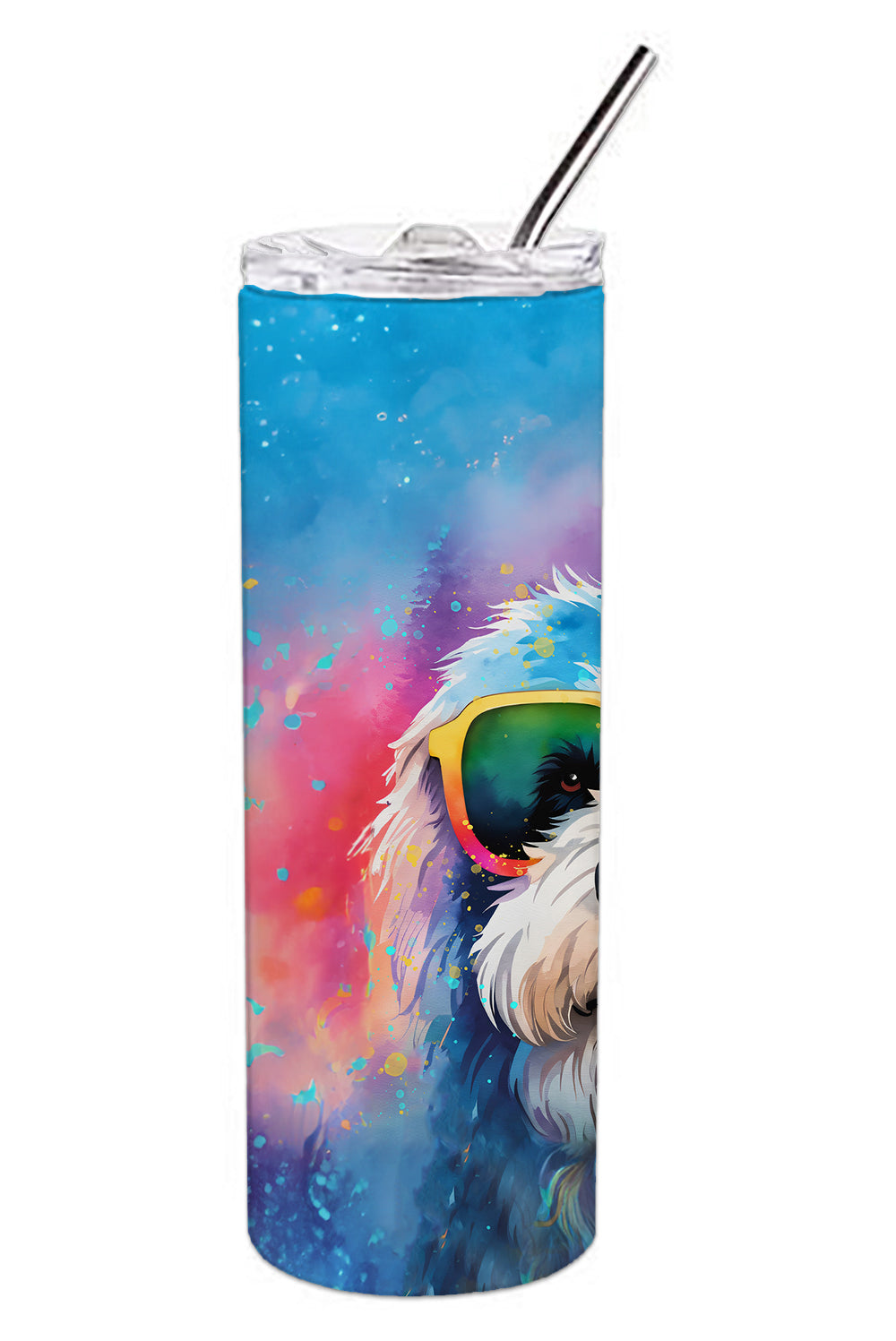 Old English Sheepdog Hippie Dawg Stainless Steel Skinny Tumbler