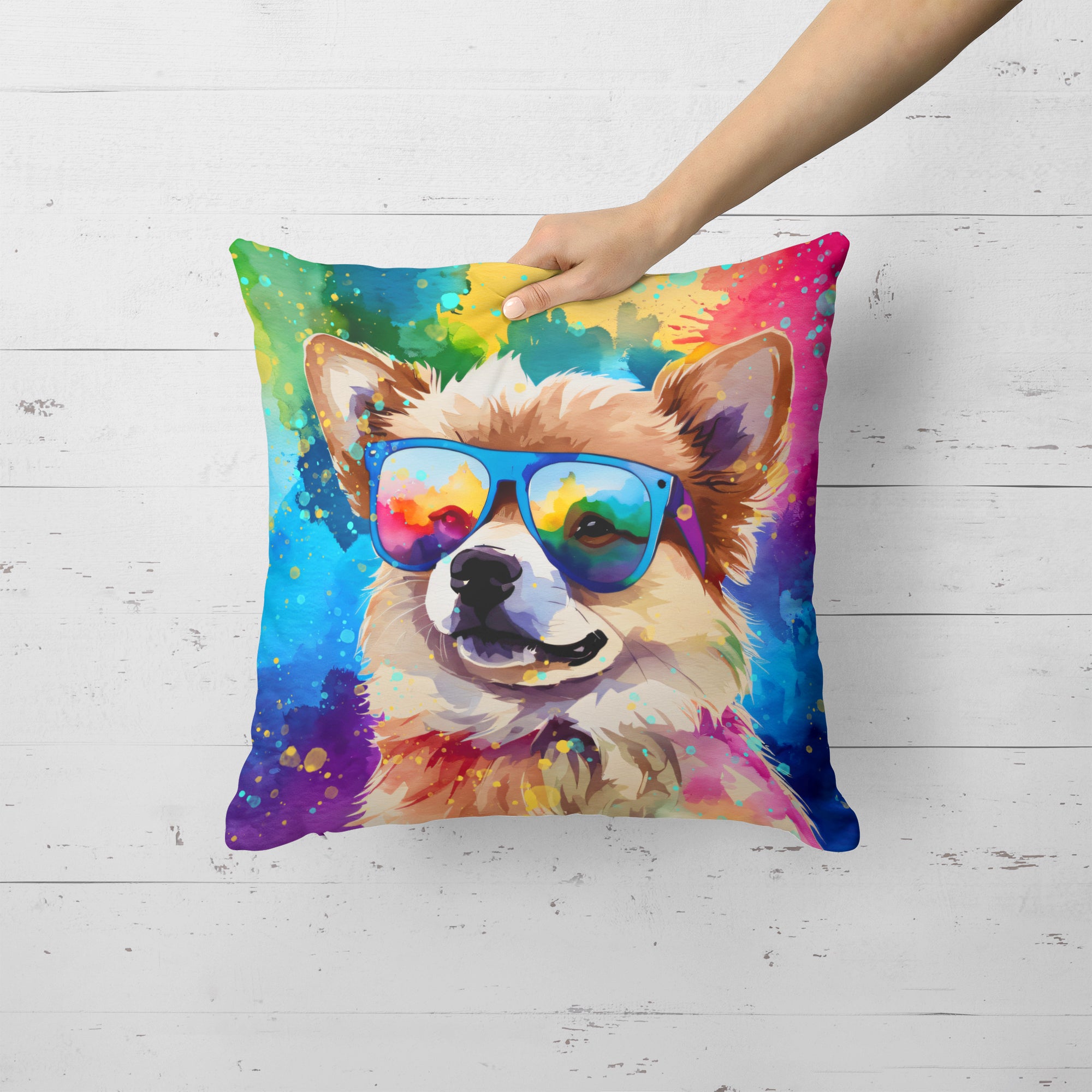 Pomeranian Hippie Dawg Fabric Decorative Pillow