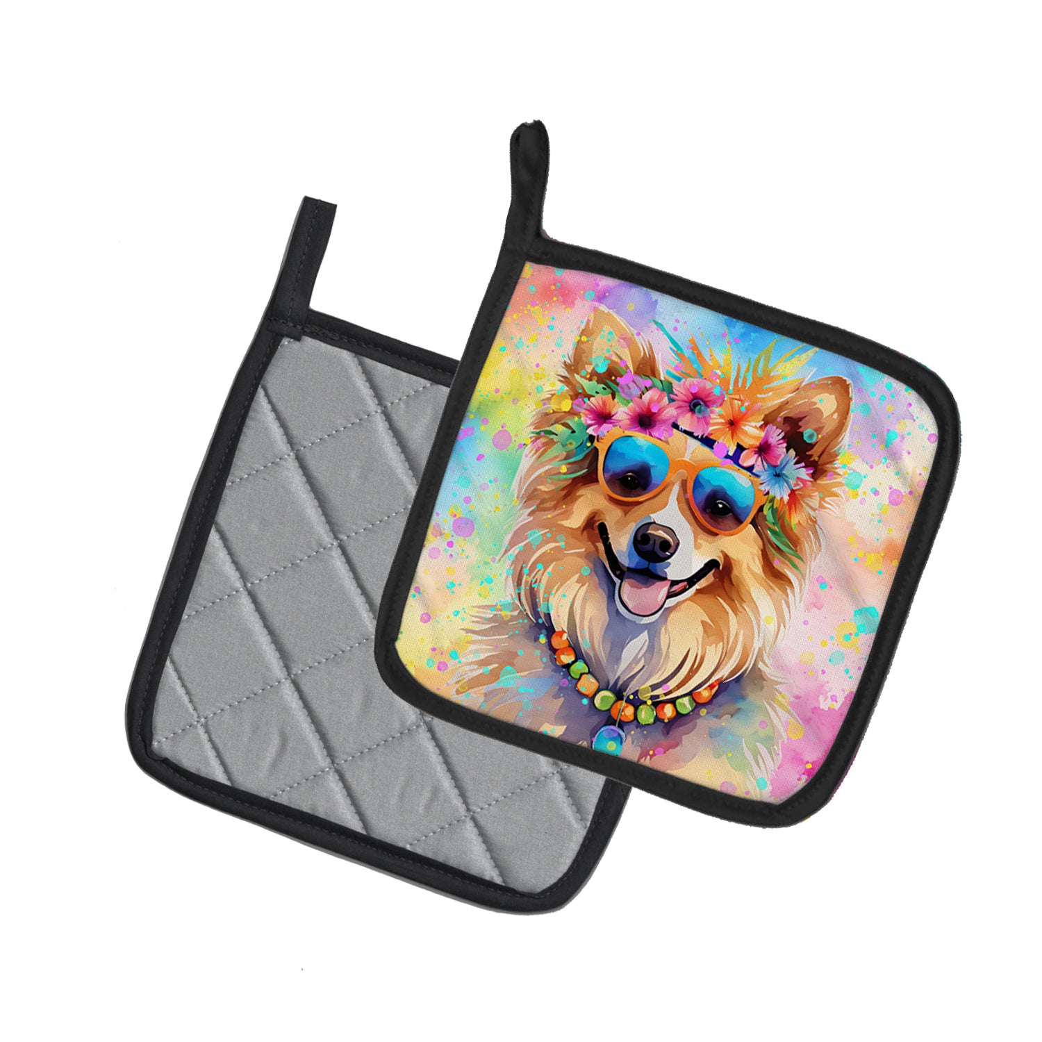 Buy this Pomeranian Hippie Dawg Pair of Pot Holders