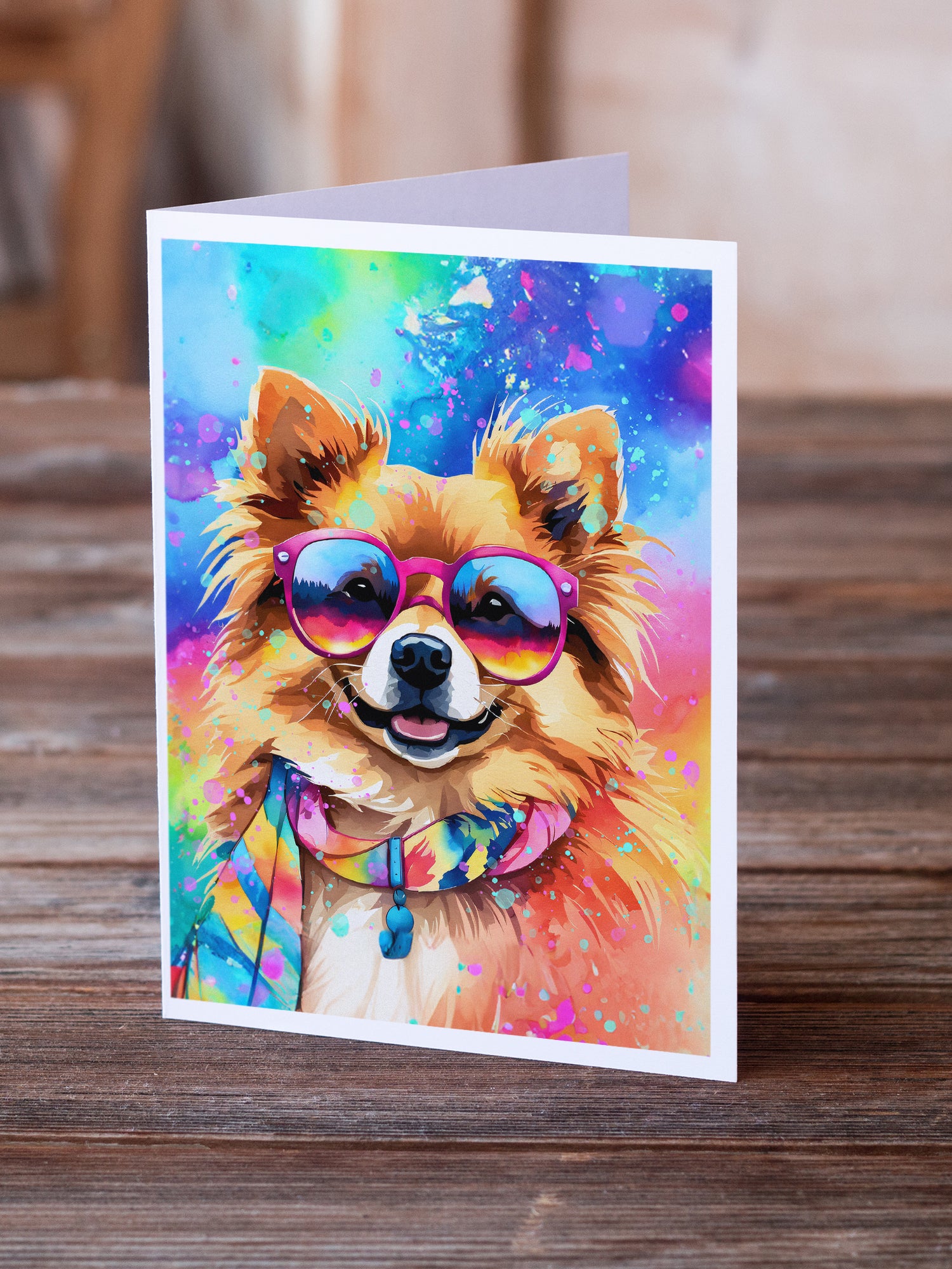 Pomeranian Hippie Dawg Greeting Cards Pack of 8