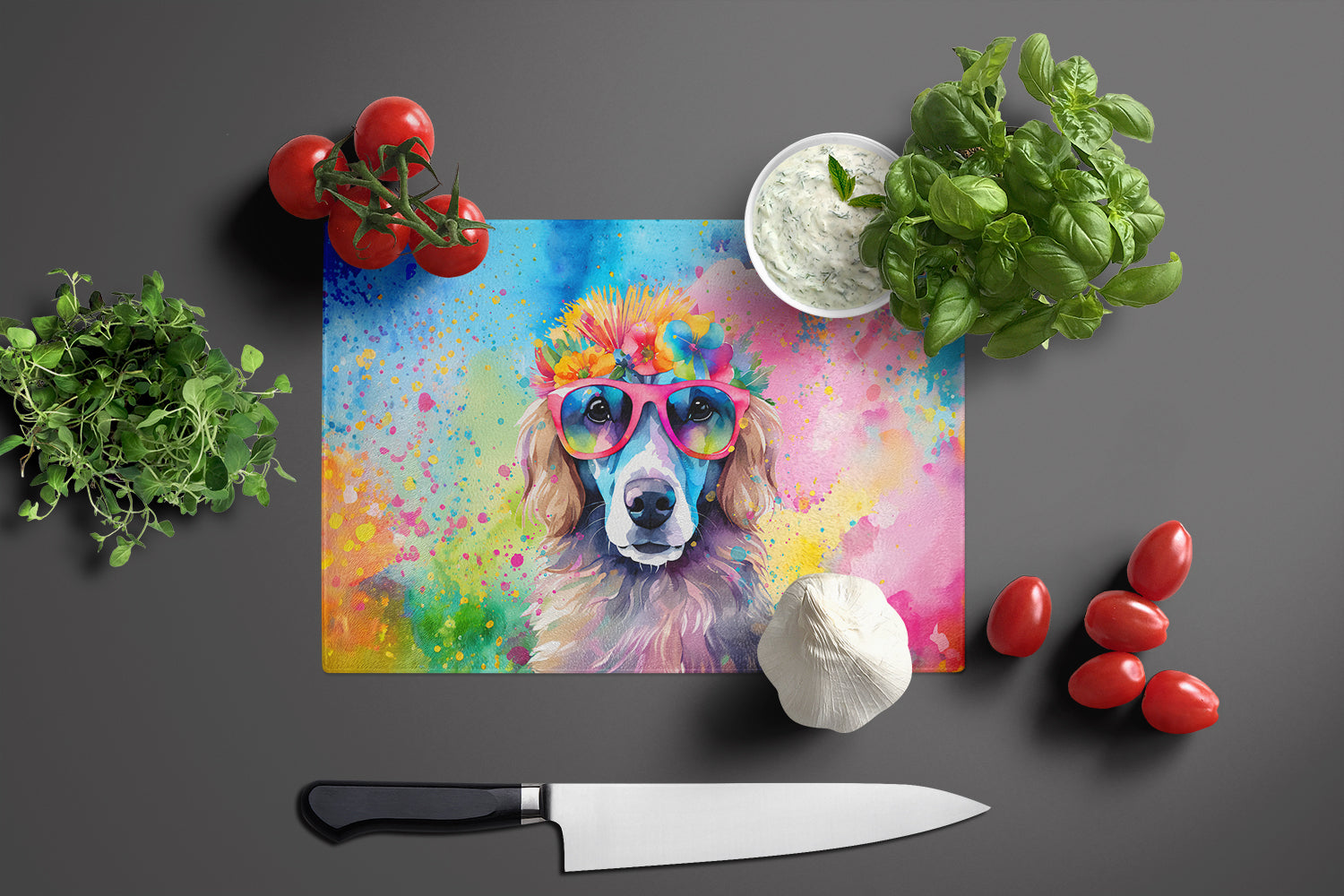 Poodle Hippie Dawg Glass Cutting Board Large