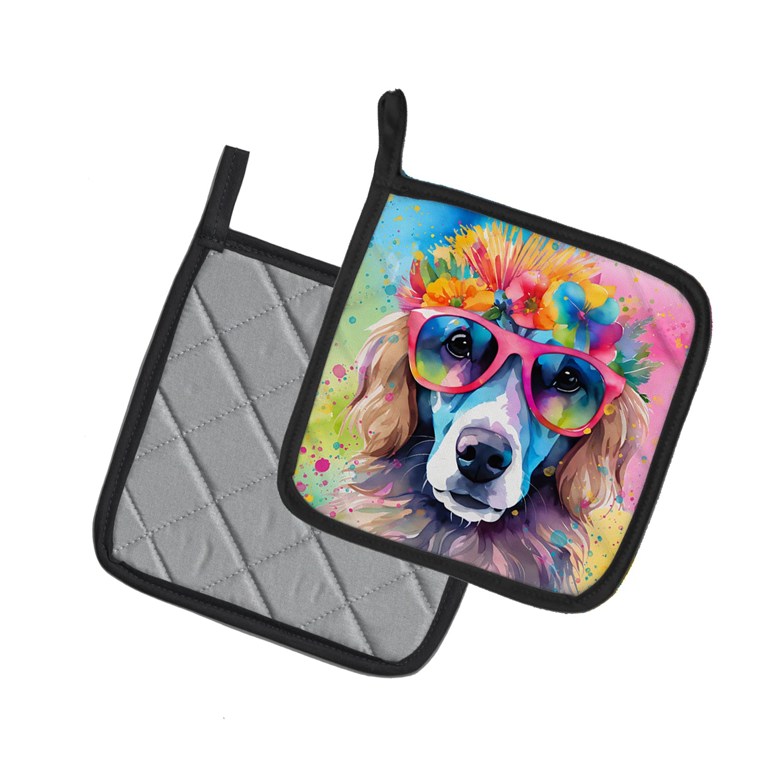 Poodle Hippie Dawg Pair of Pot Holders