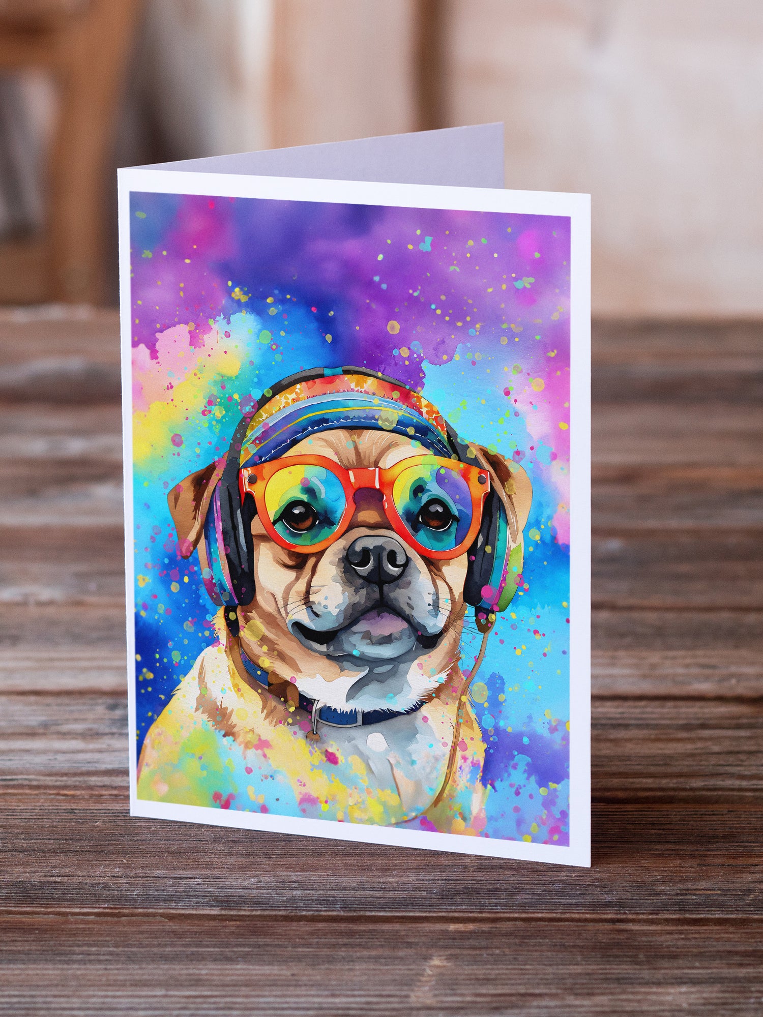 Pug Hippie Dawg Greeting Cards Pack of 8
