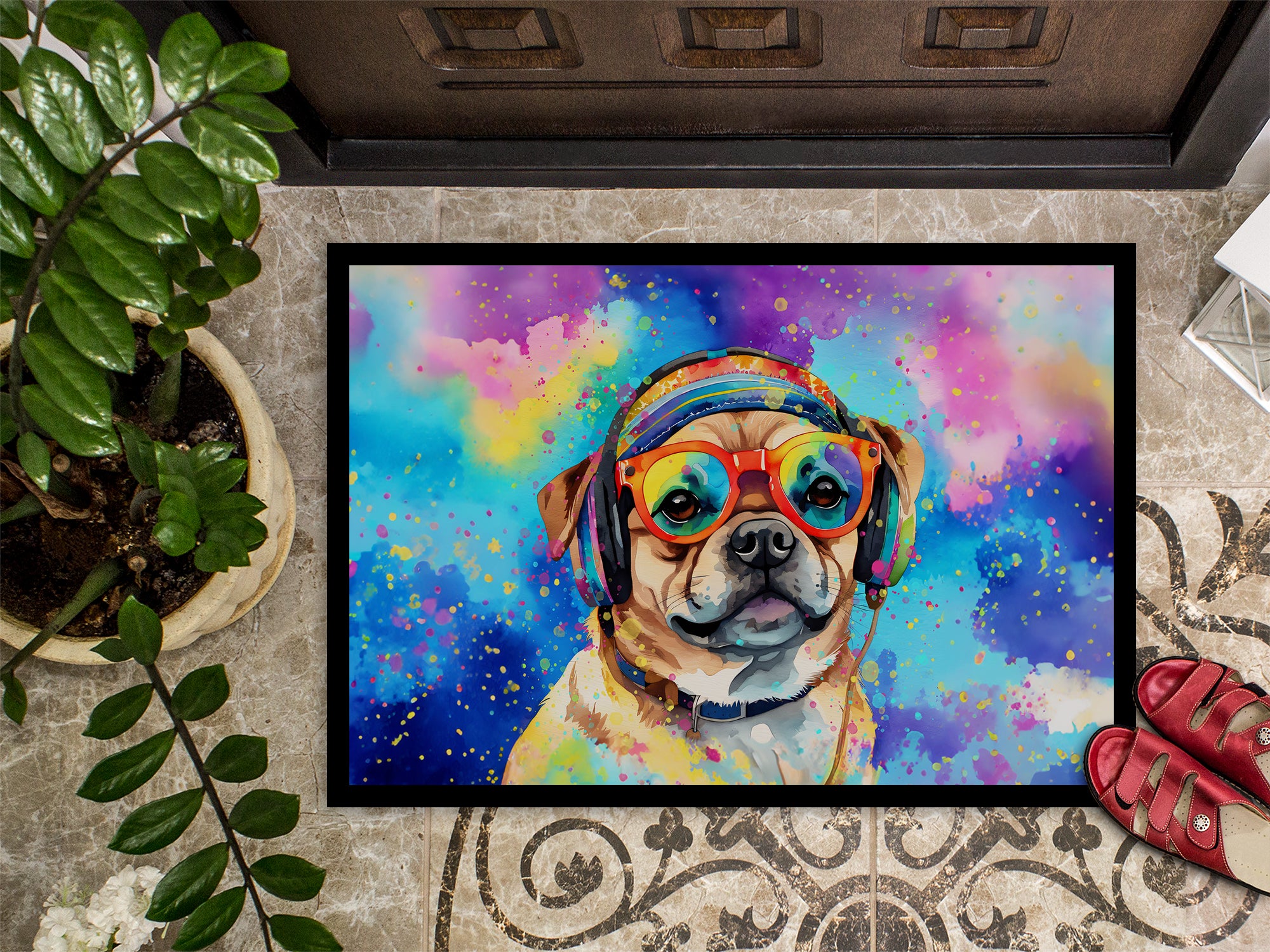 Pug Hippie Dawg Doormat