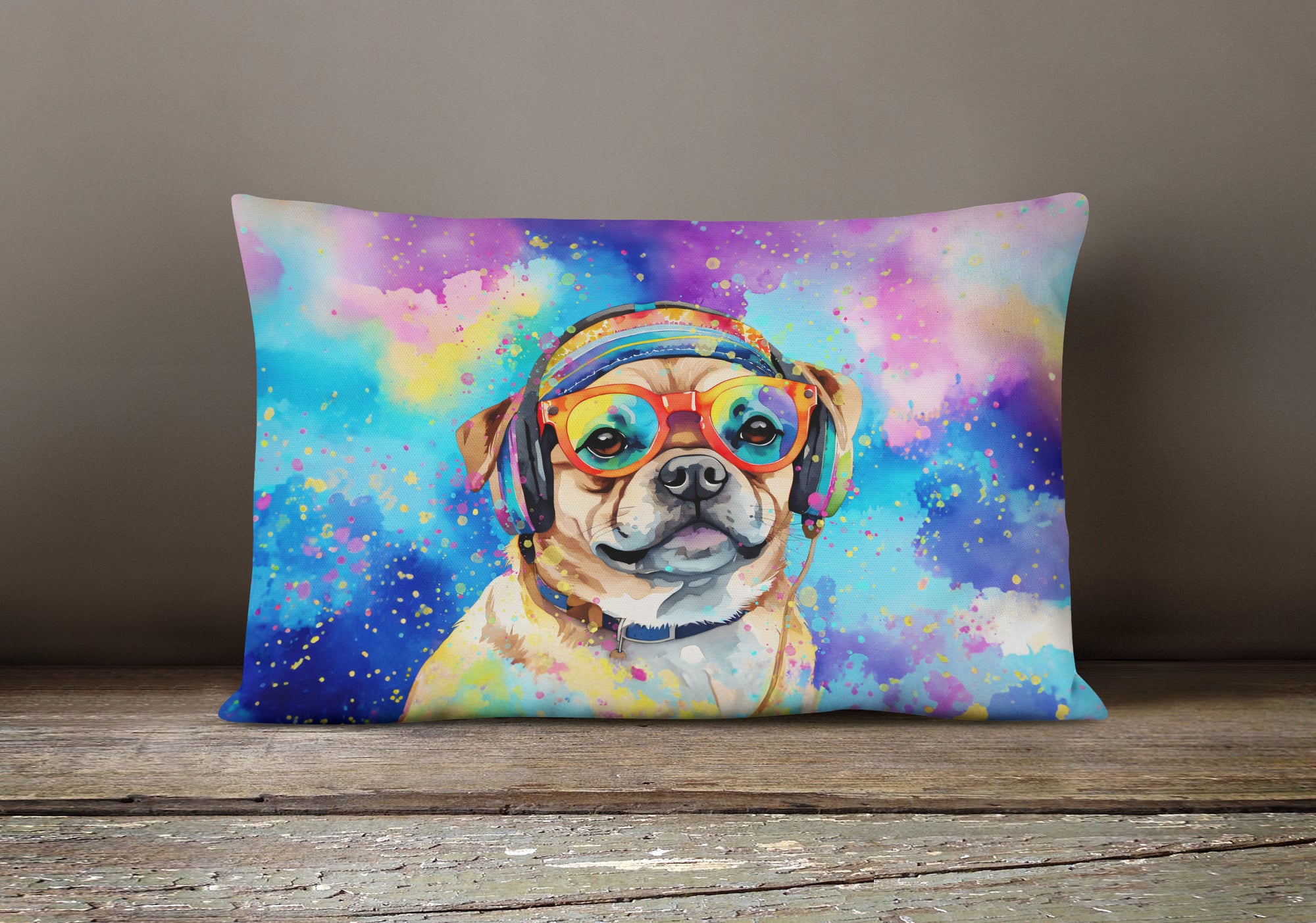 Pug Hippie Dawg Fabric Decorative Pillow