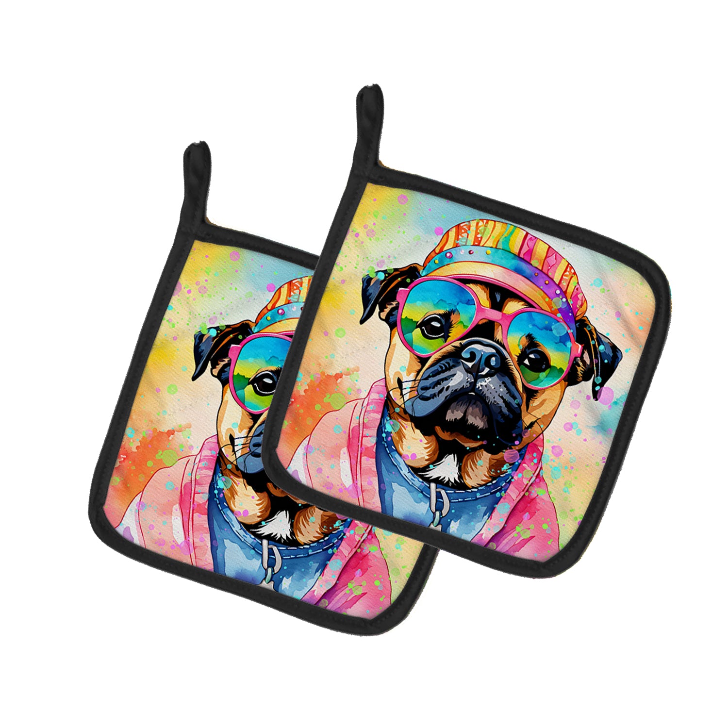 Buy this Pug Hippie Dawg Pair of Pot Holders