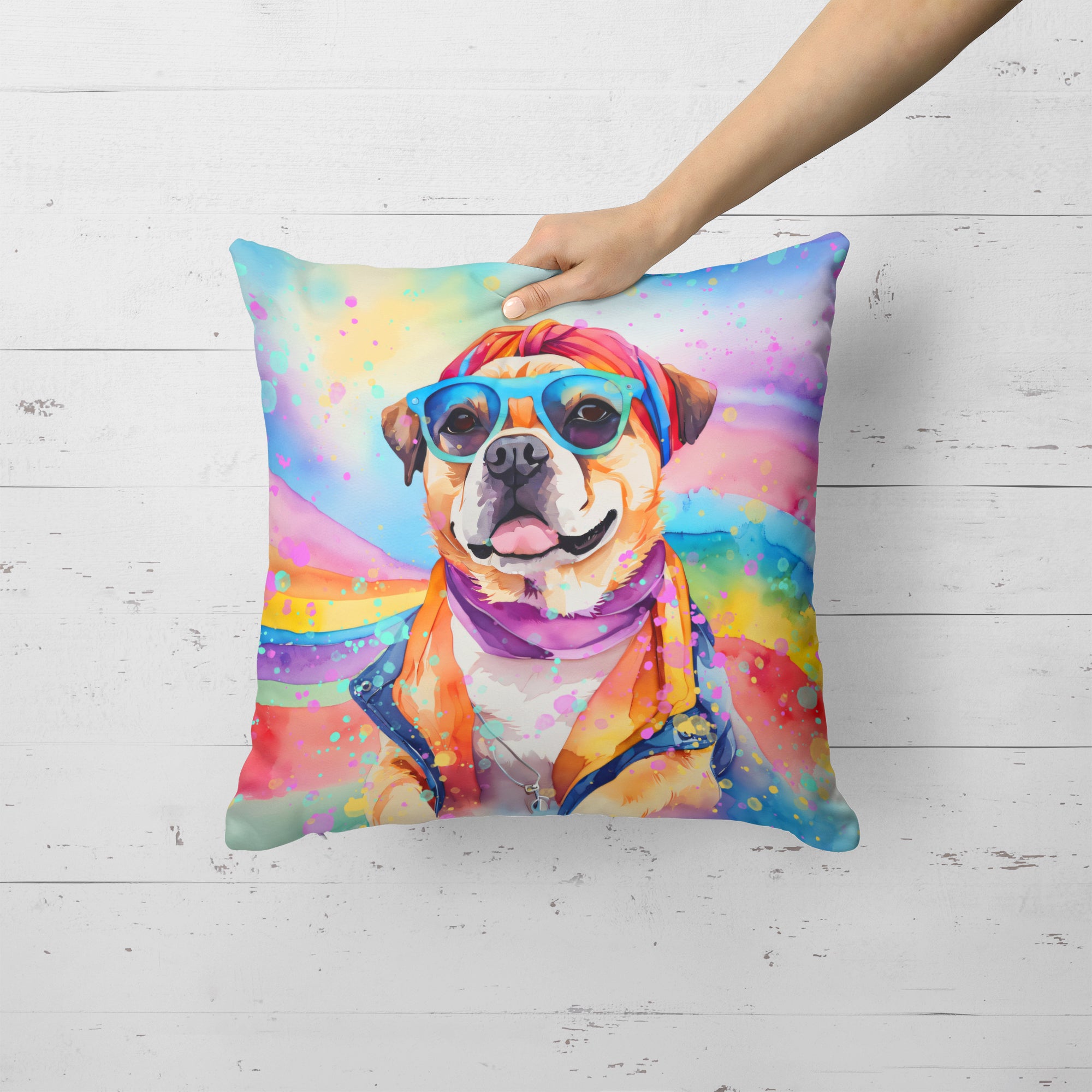 Pug Hippie Dawg Fabric Decorative Pillow