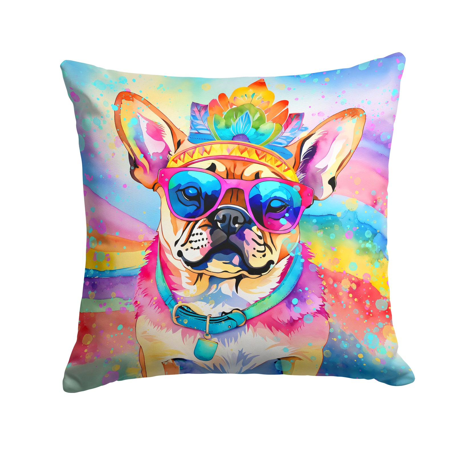 Buy this Pug Hippie Dawg Fabric Decorative Pillow