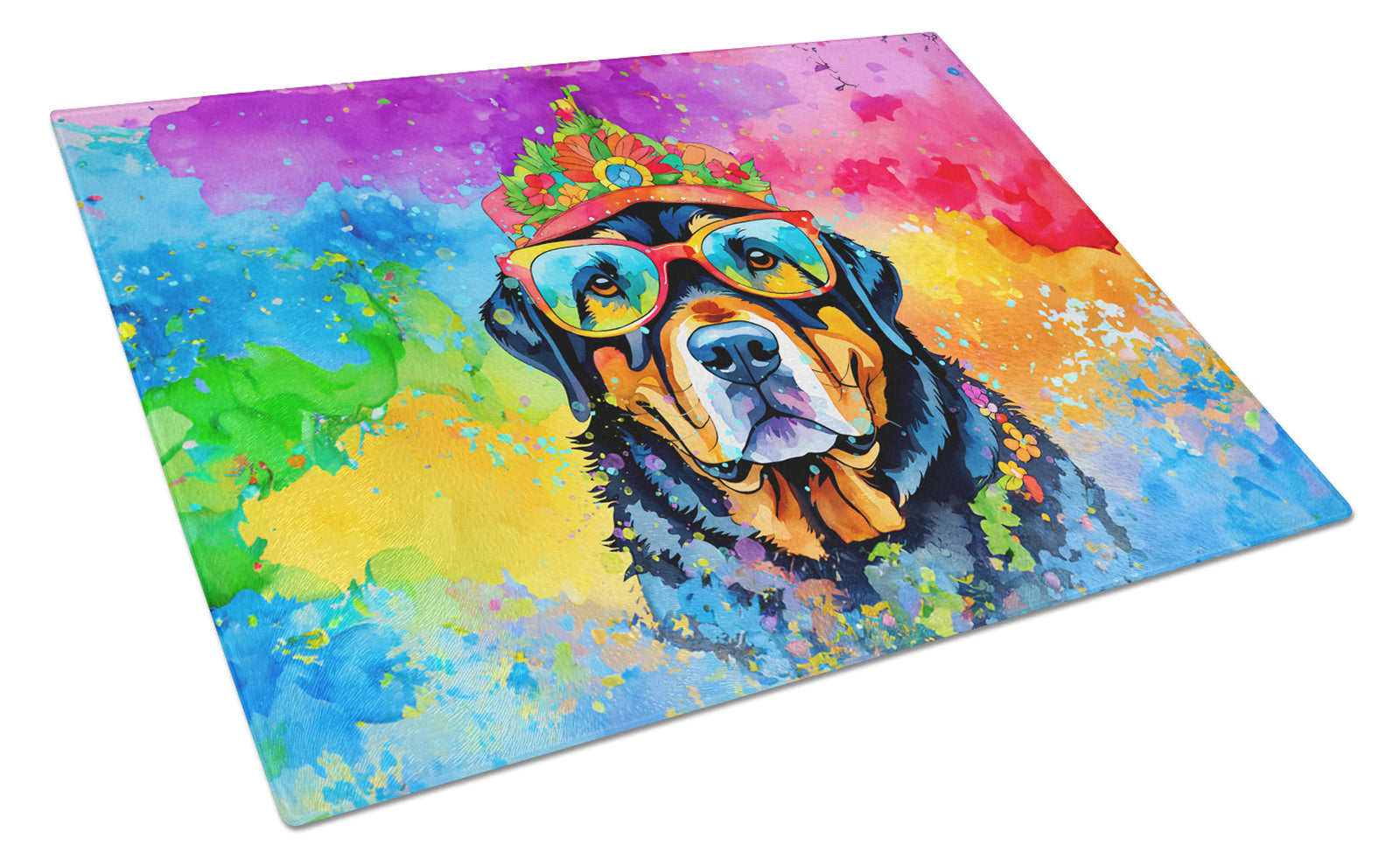 Buy this Rottweiler Hippie Dawg Glass Cutting Board Large