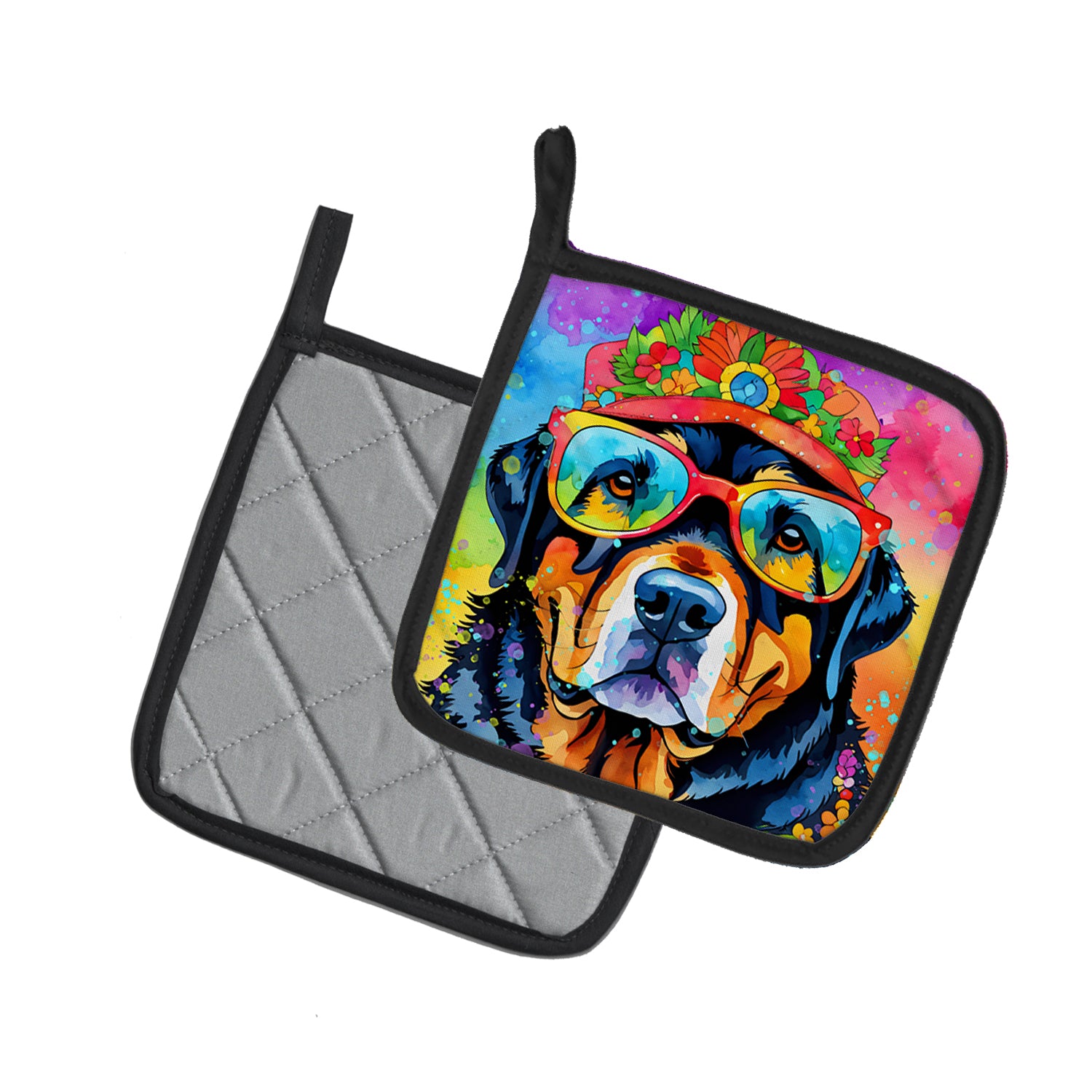 Buy this Rottweiler Hippie Dawg Pair of Pot Holders