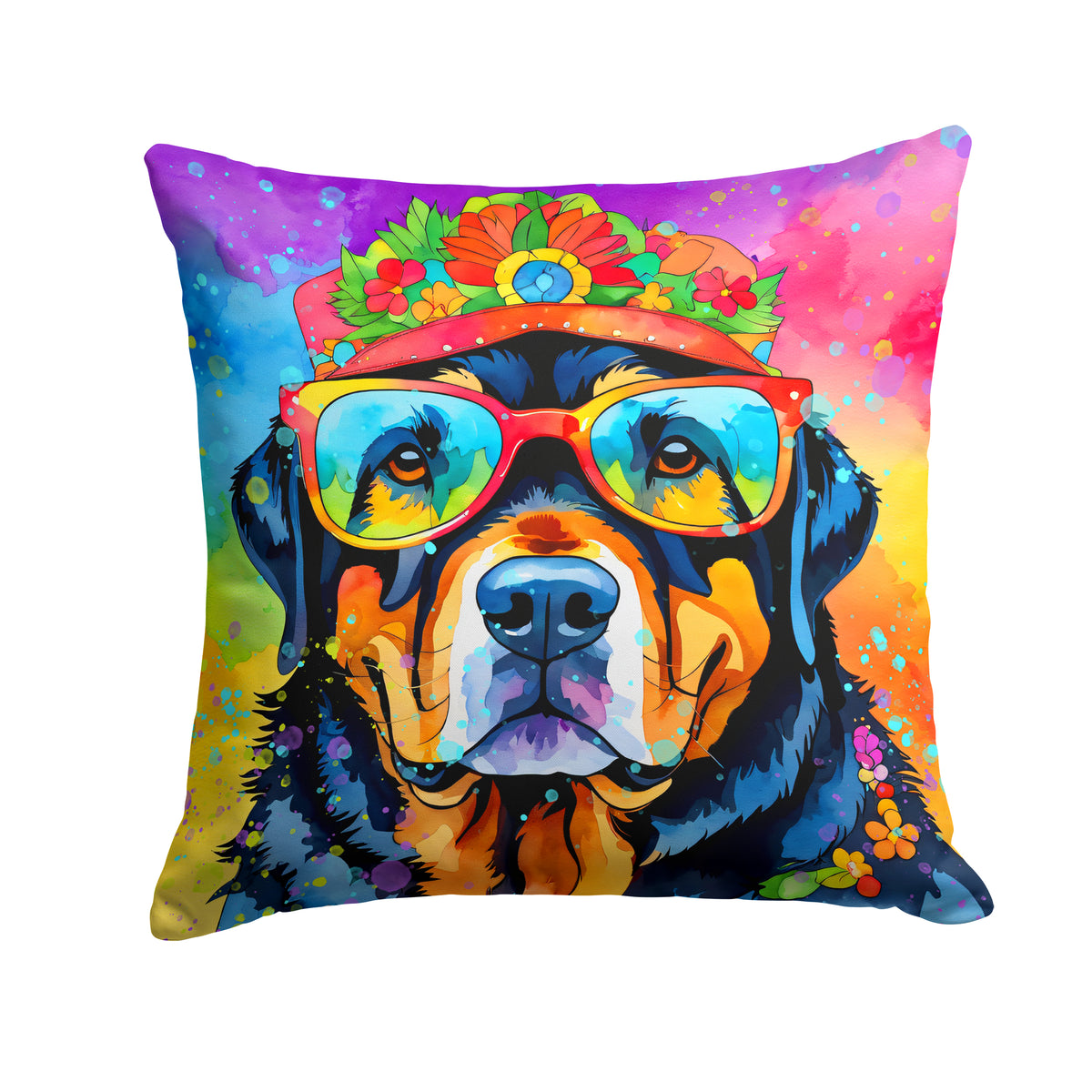 Buy this Rottweiler Hippie Dawg Fabric Decorative Pillow