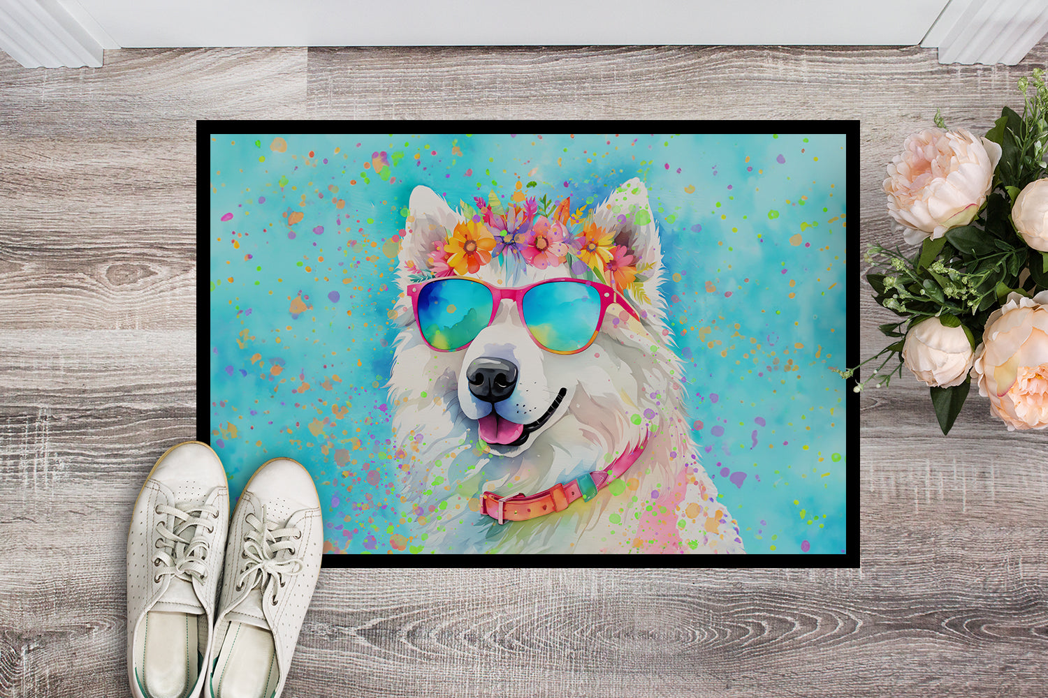 Buy this Samoyed Hippie Dawg Indoor or Outdoor Mat 24x36