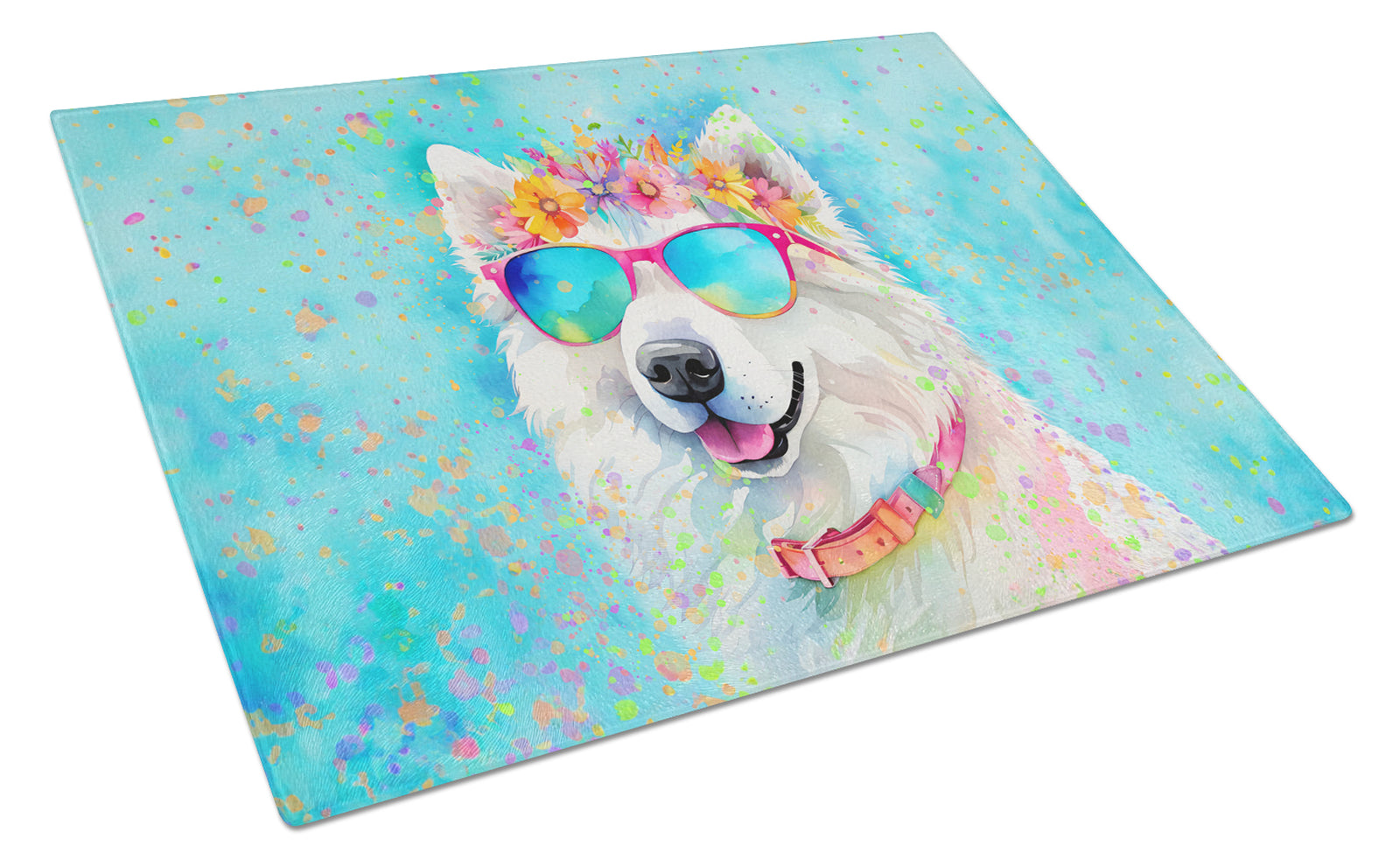Buy this Samoyed Hippie Dawg Glass Cutting Board Large