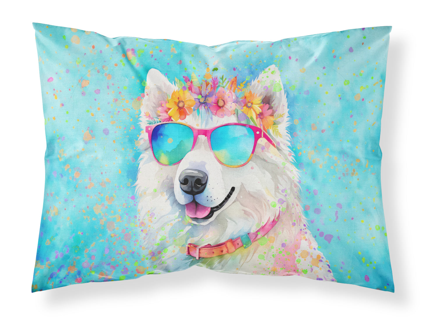 Caroline's Treasures Samoyed Hippie Dawg Standard Pillowcase – Artistic Decorative Front, White Back