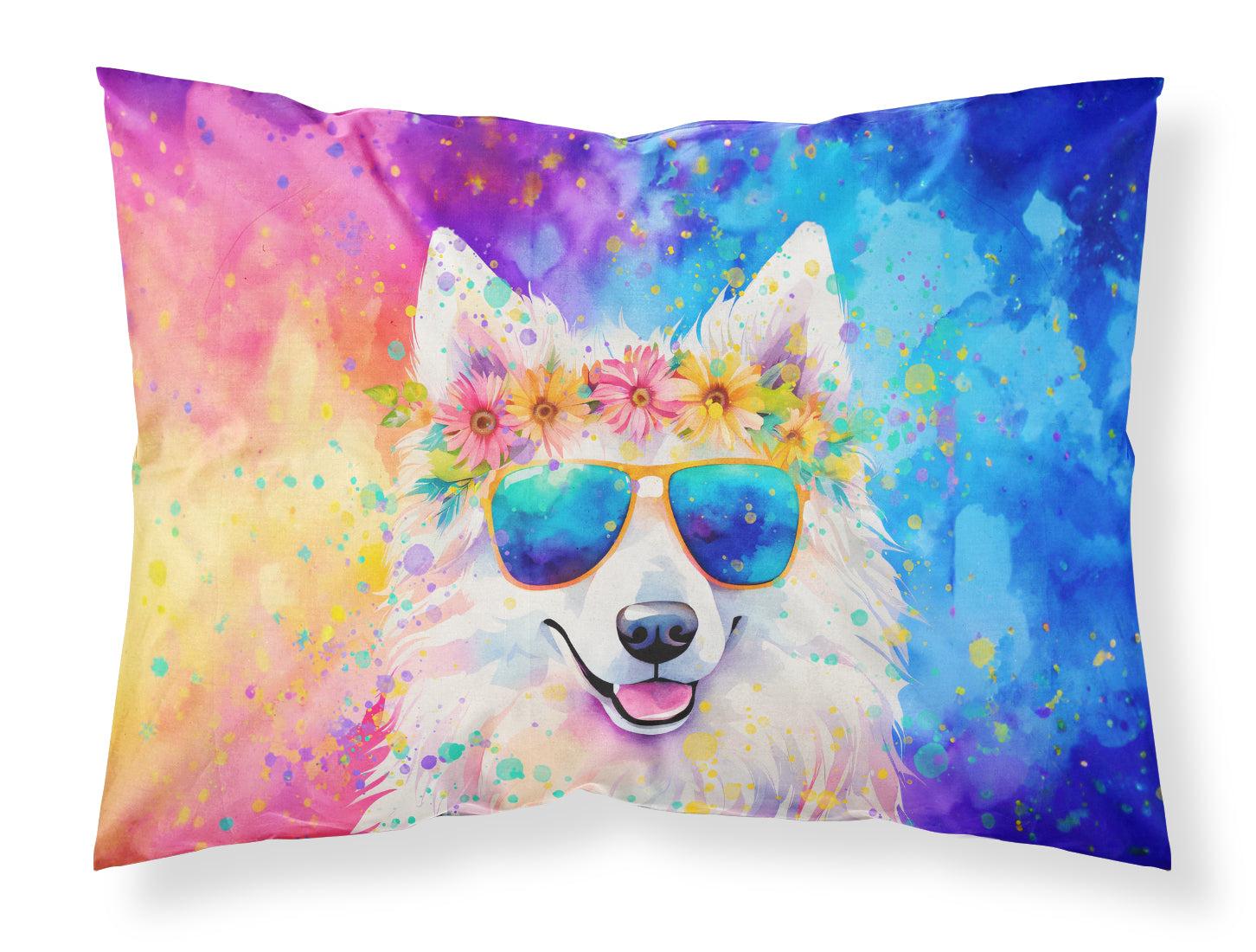 Caroline's Treasures Samoyed Hippie Dawg Standard Pillowcase – Artistic Decorative Front, White Back