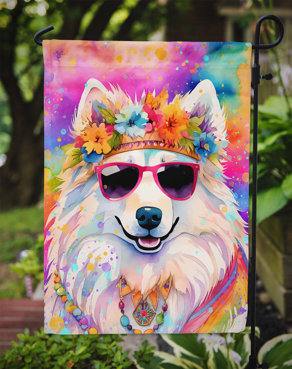 Samoyed Hippie Dawg Garden Flag