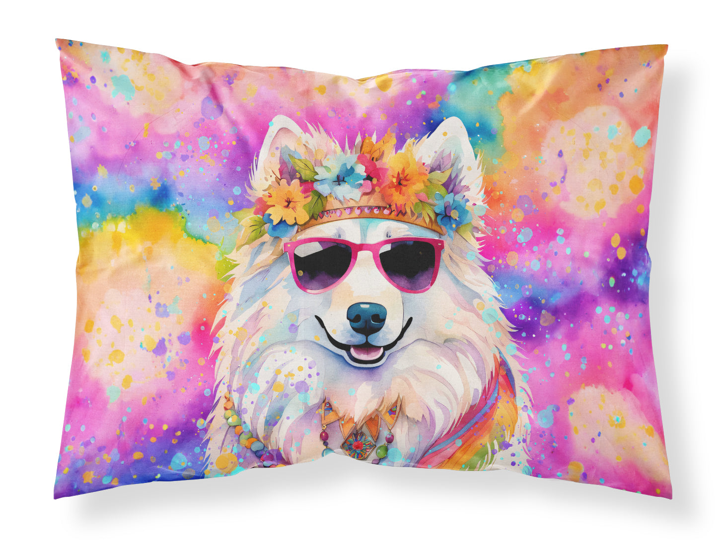Caroline's Treasures Samoyed Hippie Dawg Standard Pillowcase – Artistic Decorative Front, White Back